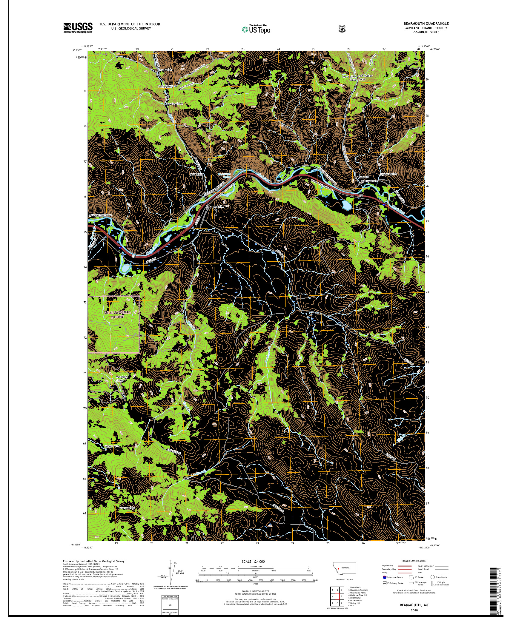 USGS US TOPO 7.5-MINUTE MAP FOR BEARMOUTH, MT 2020