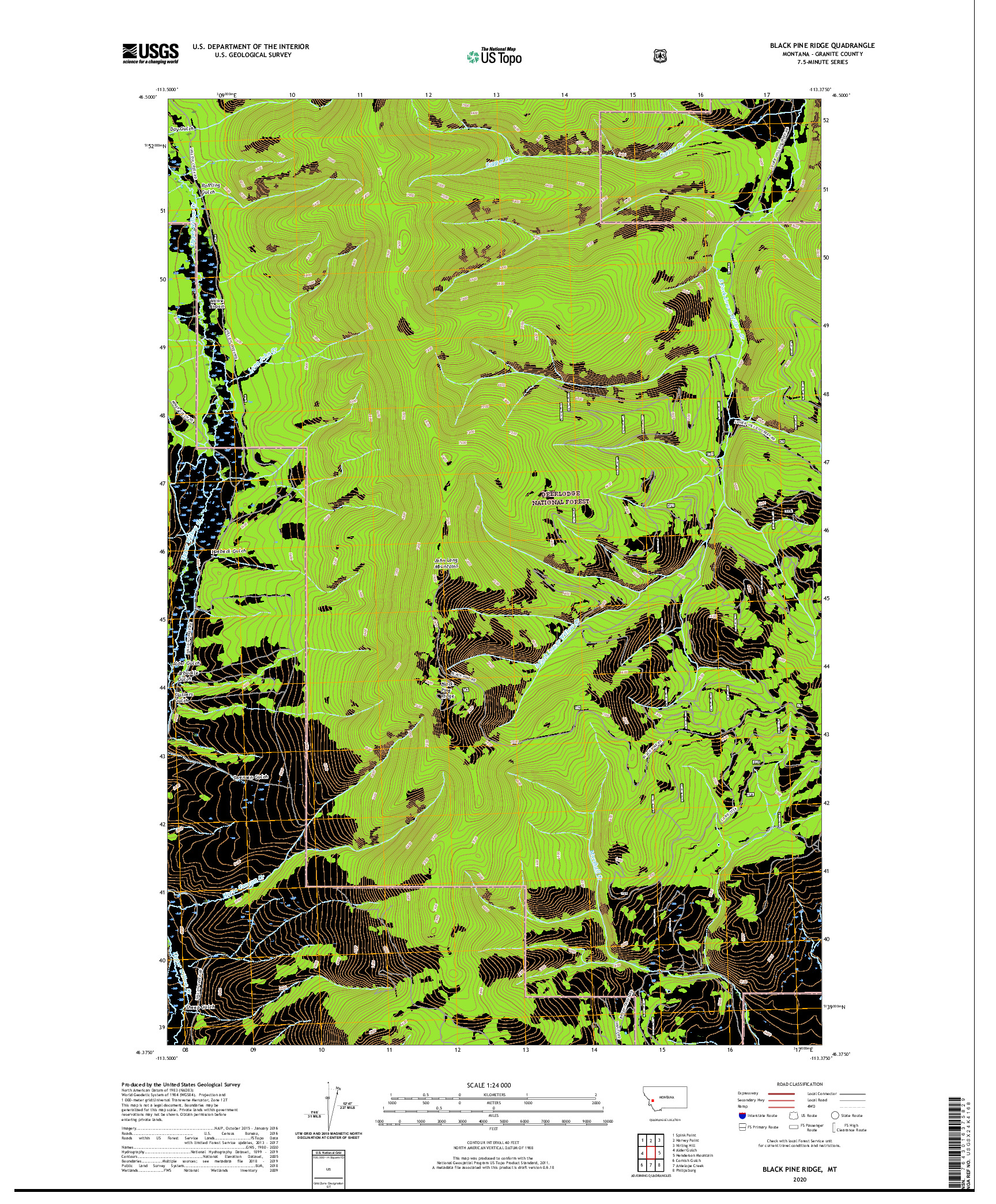 USGS US TOPO 7.5-MINUTE MAP FOR BLACK PINE RIDGE, MT 2020