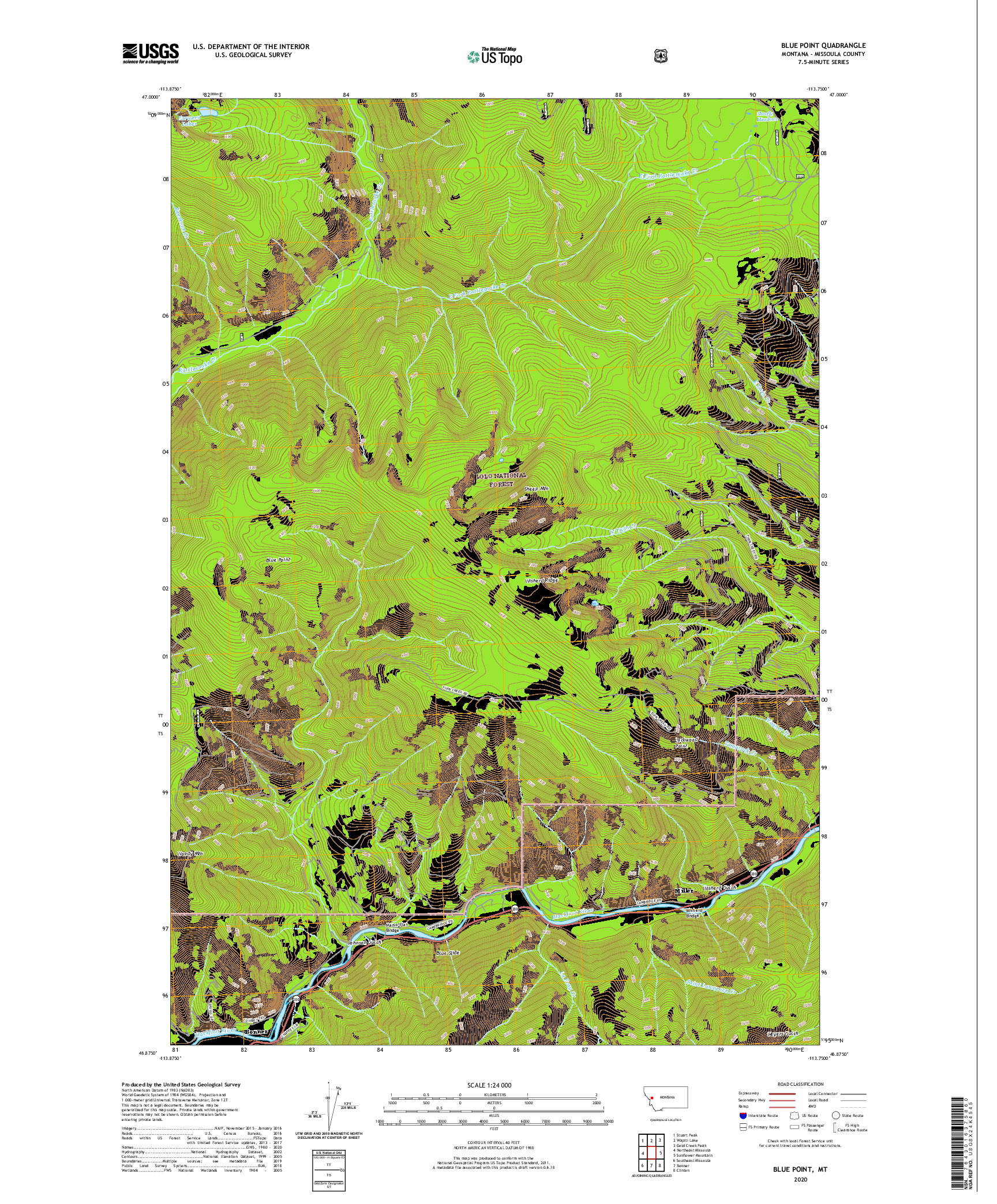 USGS US TOPO 7.5-MINUTE MAP FOR BLUE POINT, MT 2020