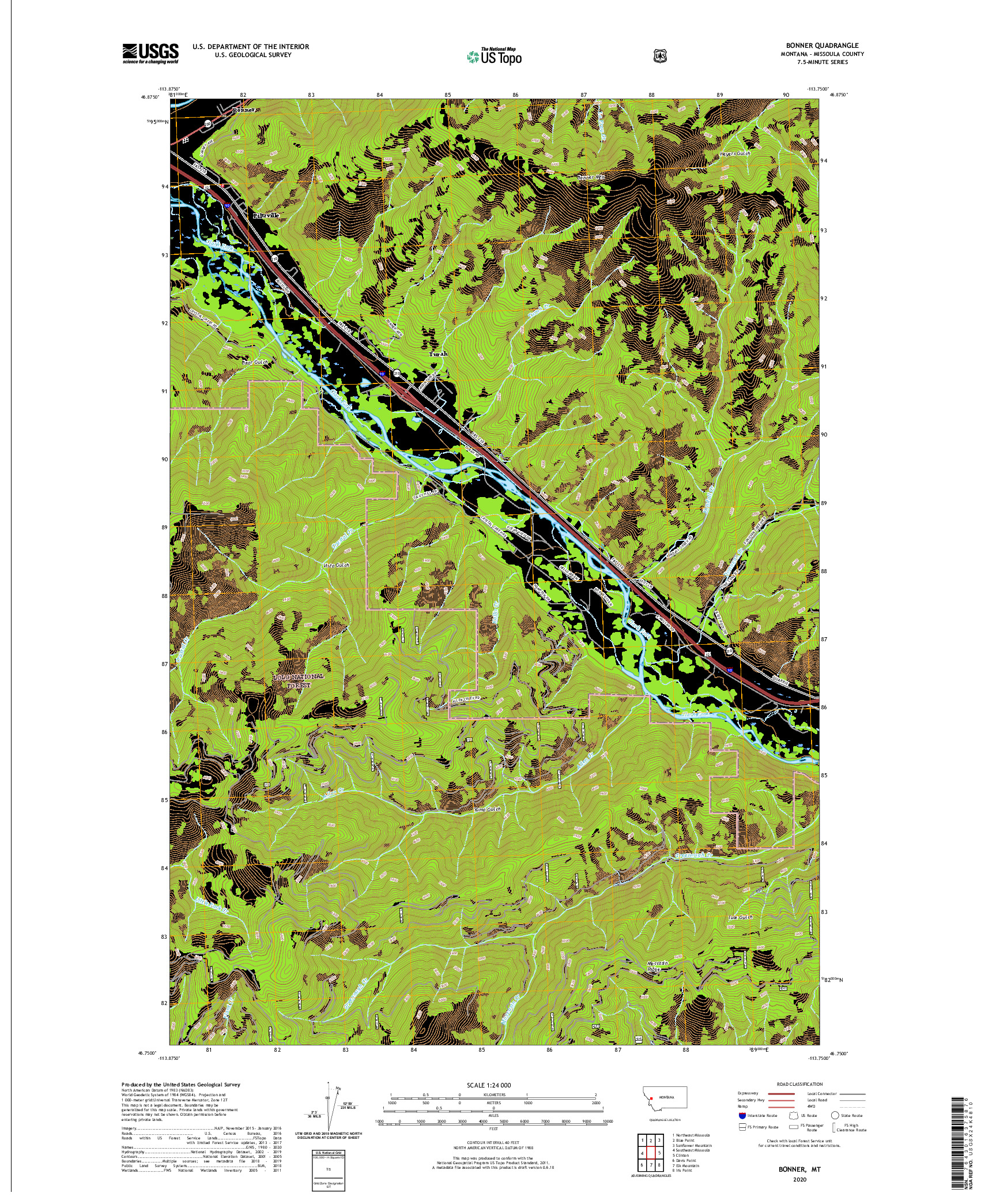 USGS US TOPO 7.5-MINUTE MAP FOR BONNER, MT 2020