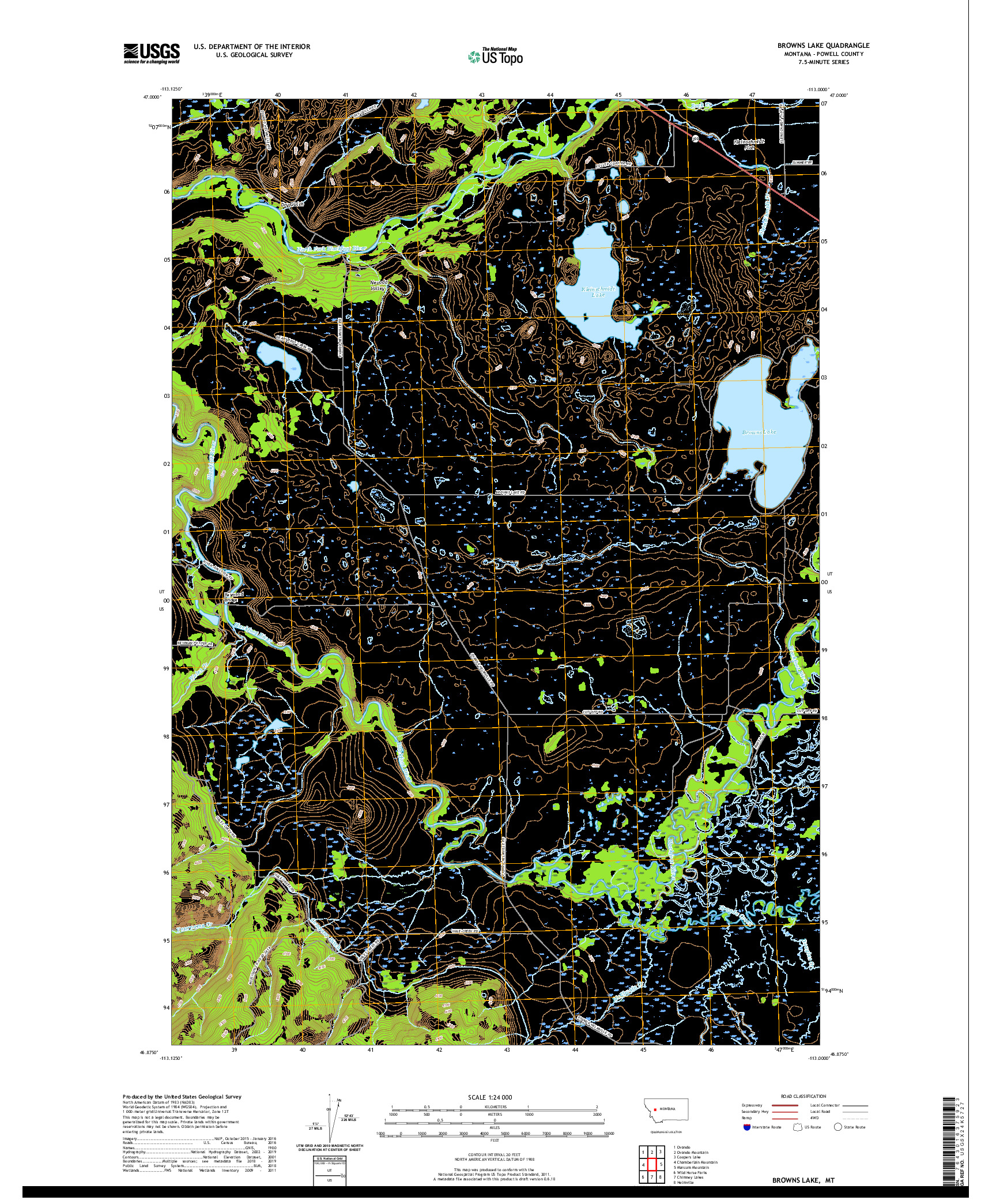 USGS US TOPO 7.5-MINUTE MAP FOR BROWNS LAKE, MT 2020
