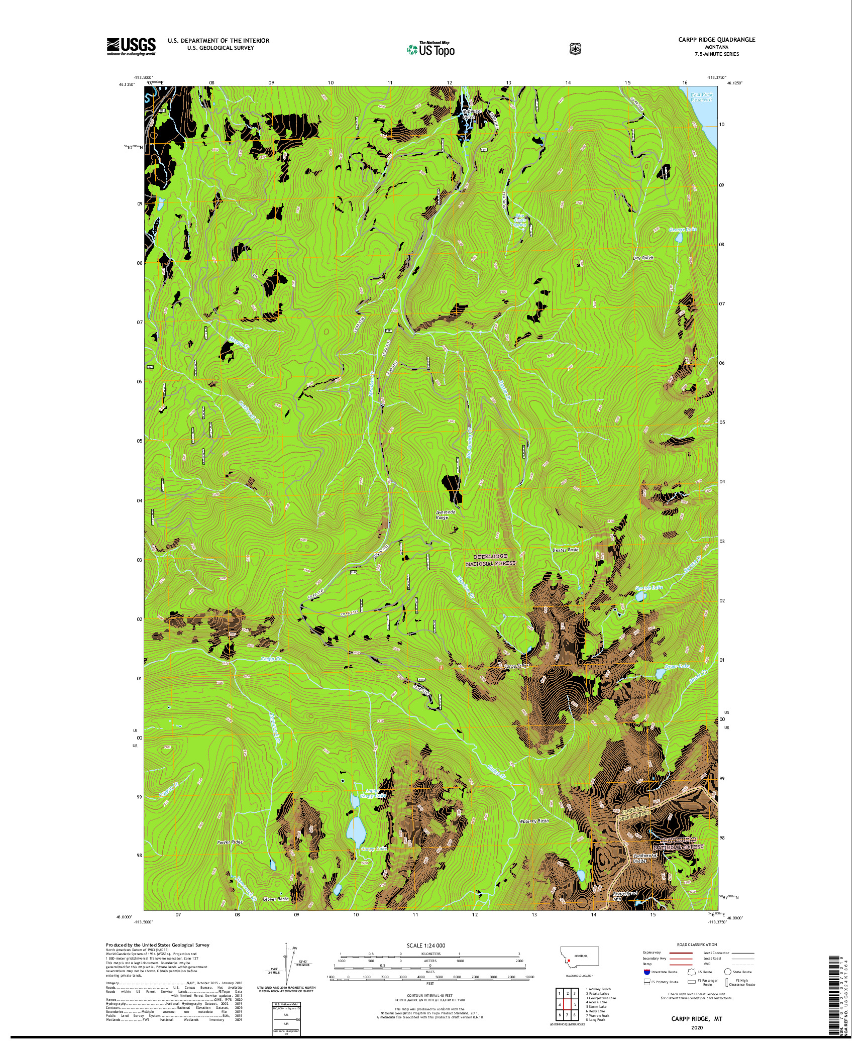 USGS US TOPO 7.5-MINUTE MAP FOR CARPP RIDGE, MT 2020