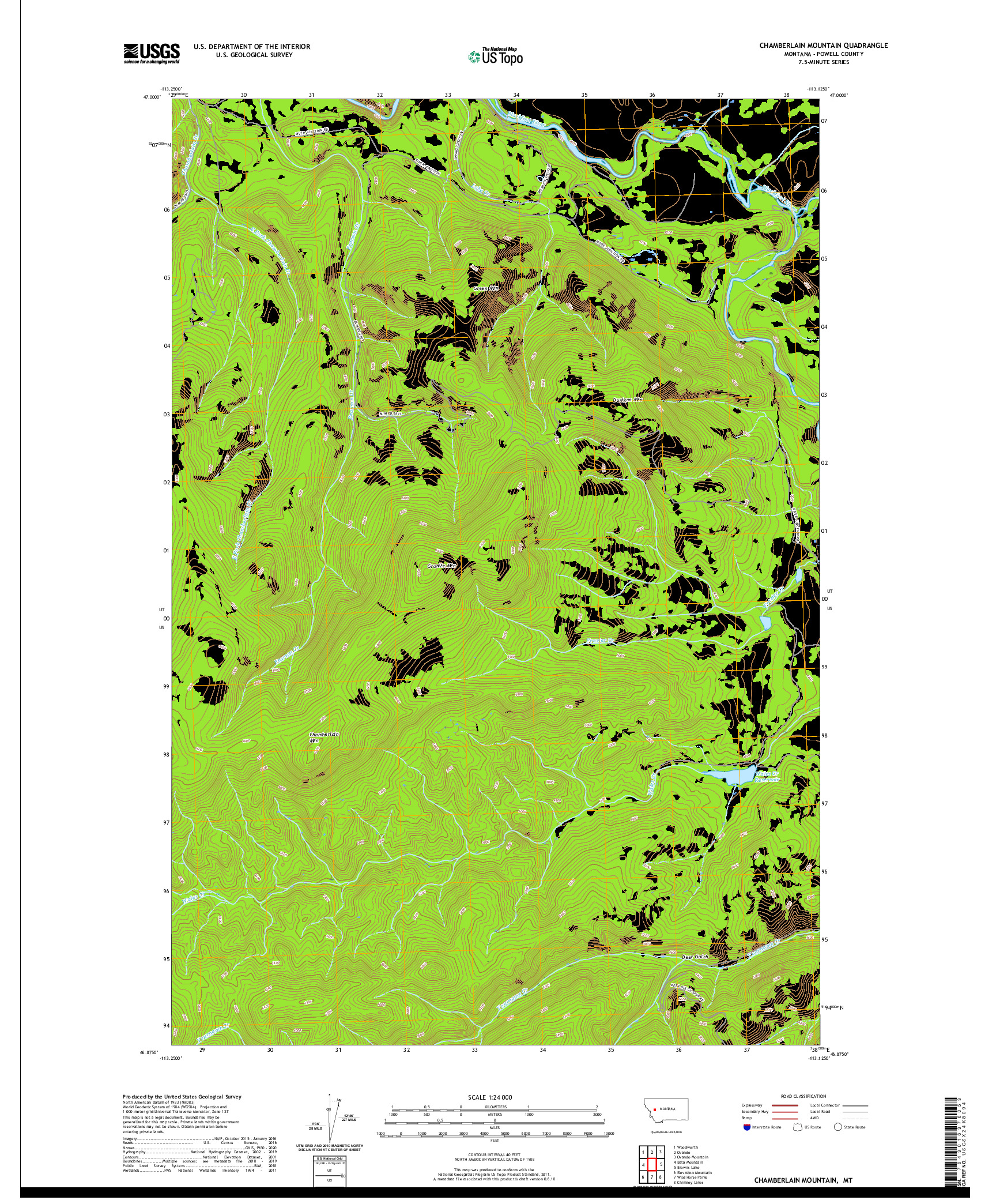 USGS US TOPO 7.5-MINUTE MAP FOR CHAMBERLAIN MOUNTAIN, MT 2020