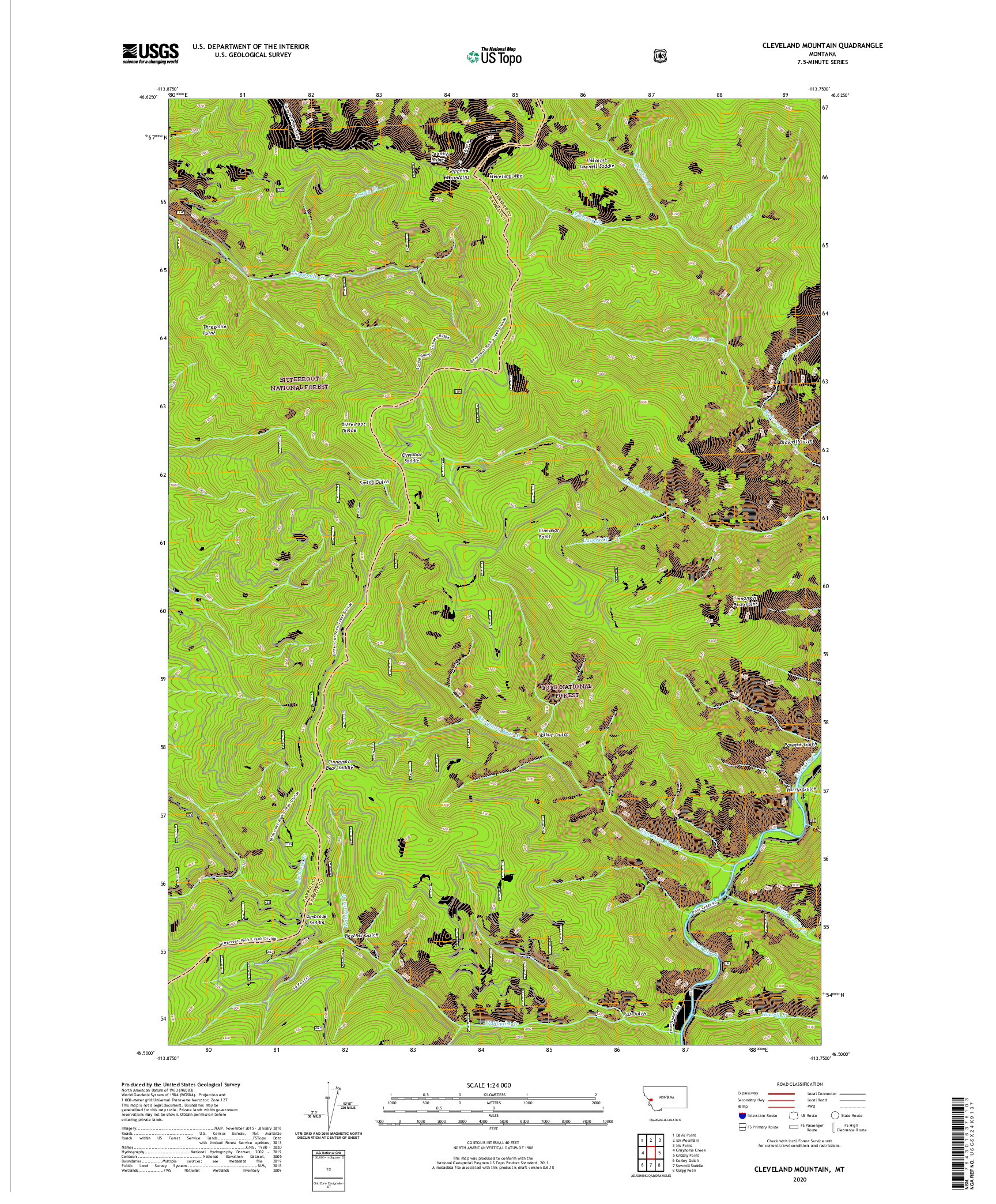 USGS US TOPO 7.5-MINUTE MAP FOR CLEVELAND MOUNTAIN, MT 2020
