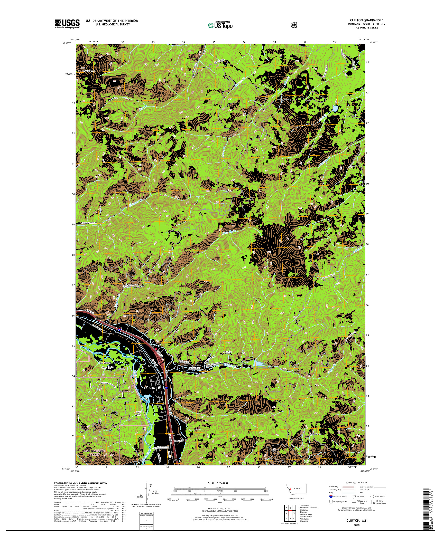 USGS US TOPO 7.5-MINUTE MAP FOR CLINTON, MT 2020