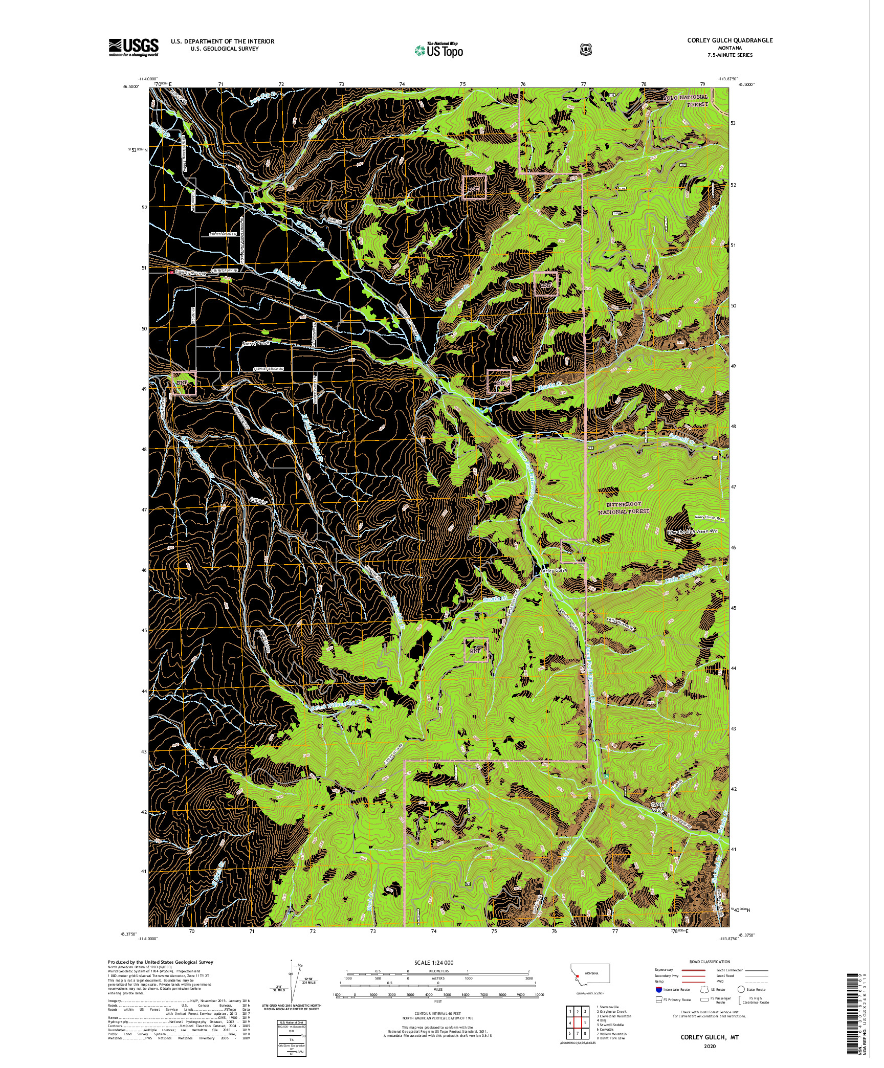 USGS US TOPO 7.5-MINUTE MAP FOR CORLEY GULCH, MT 2020