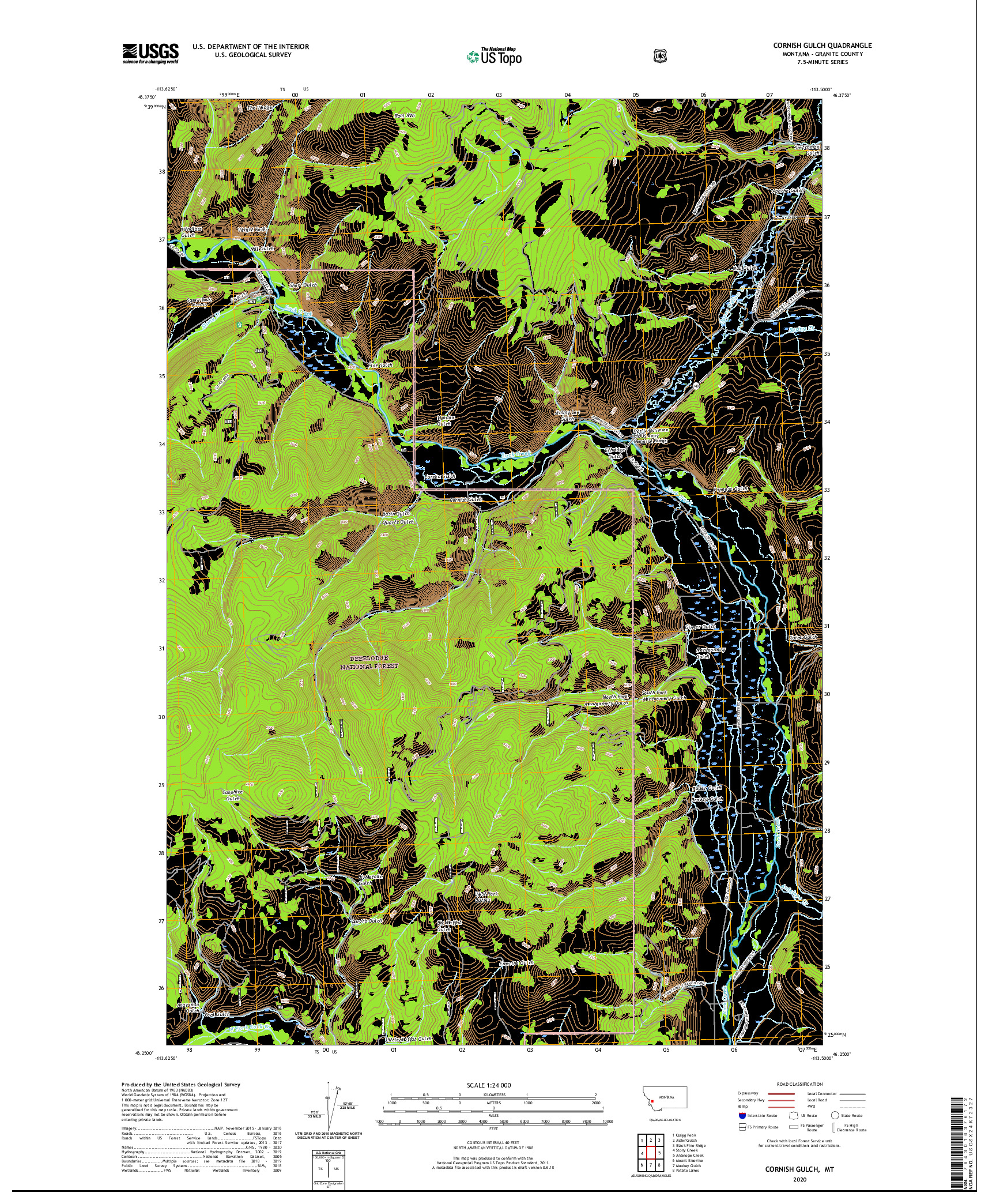 USGS US TOPO 7.5-MINUTE MAP FOR CORNISH GULCH, MT 2020