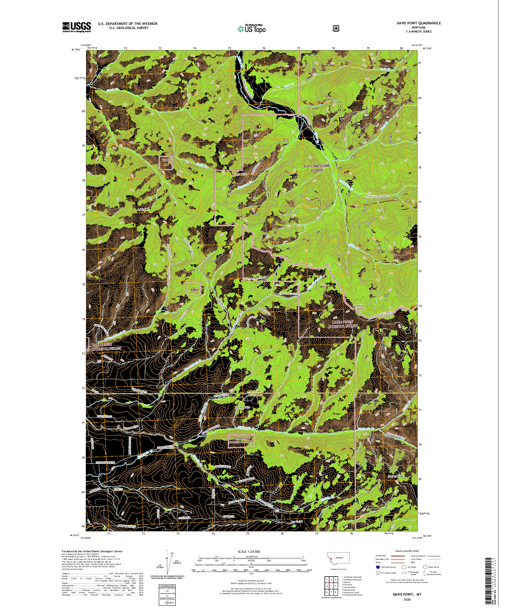 USGS US TOPO 7.5-MINUTE MAP FOR DAVIS POINT, MT 2020