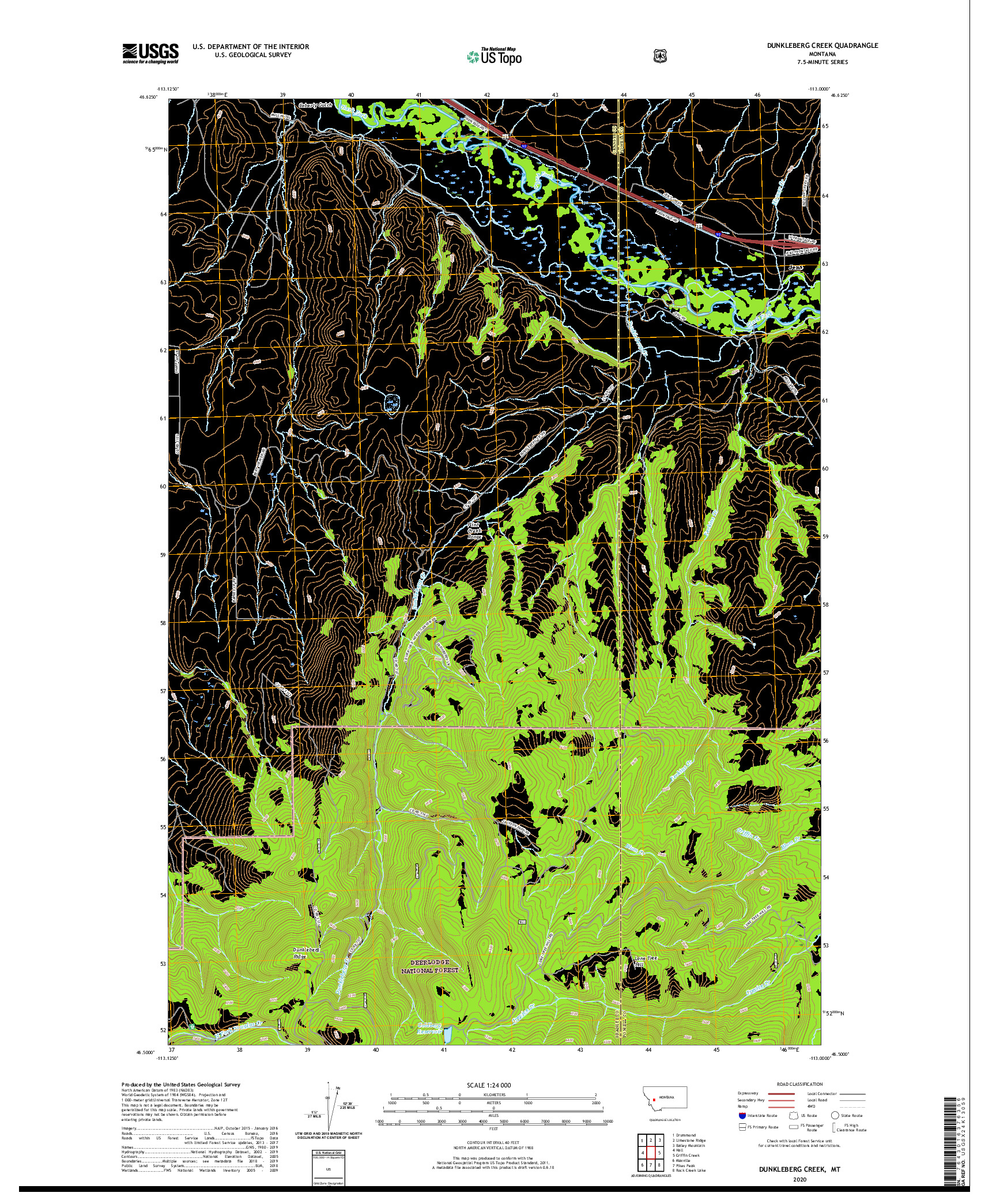USGS US TOPO 7.5-MINUTE MAP FOR DUNKLEBERG CREEK, MT 2020