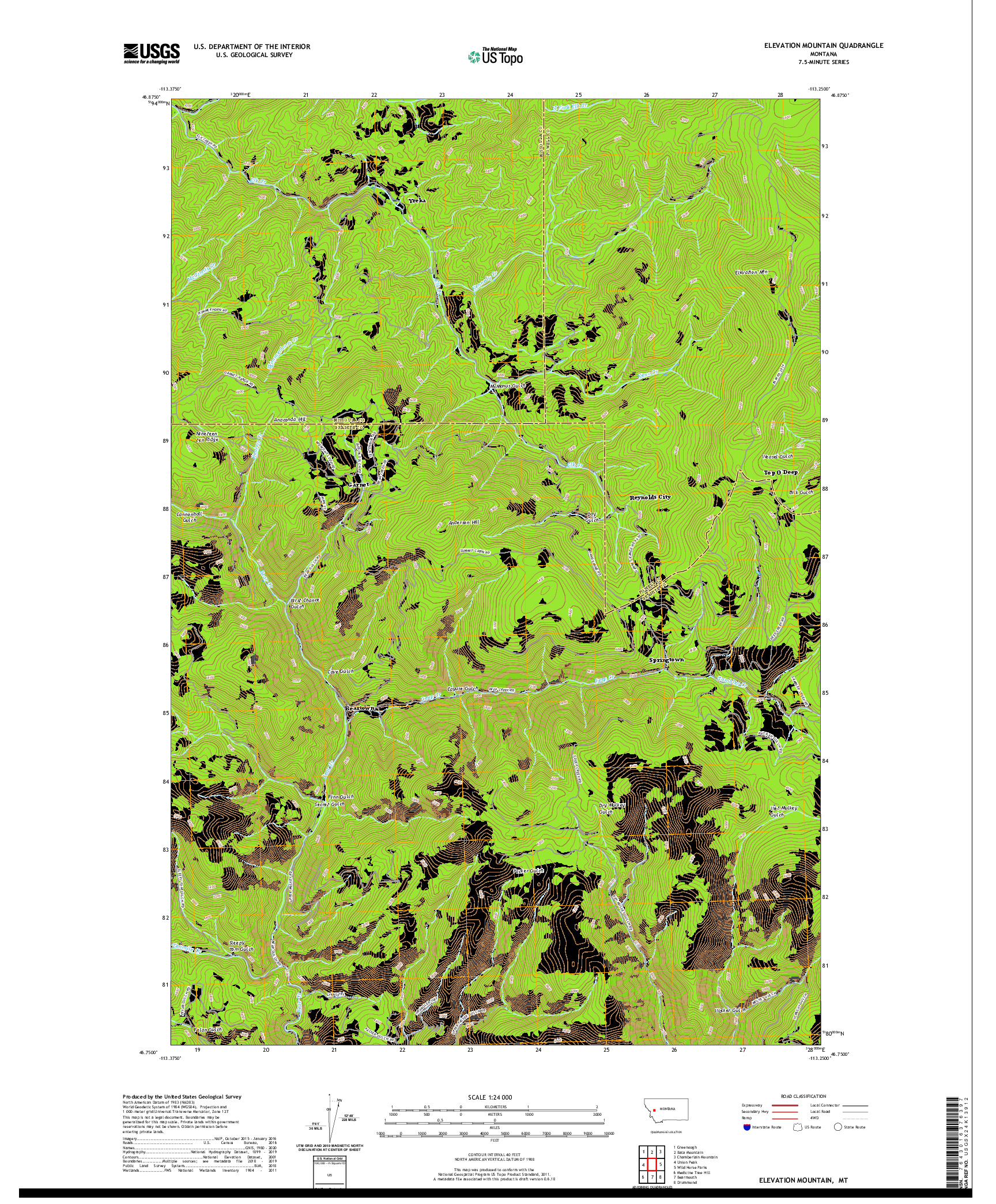 USGS US TOPO 7.5-MINUTE MAP FOR ELEVATION MOUNTAIN, MT 2020