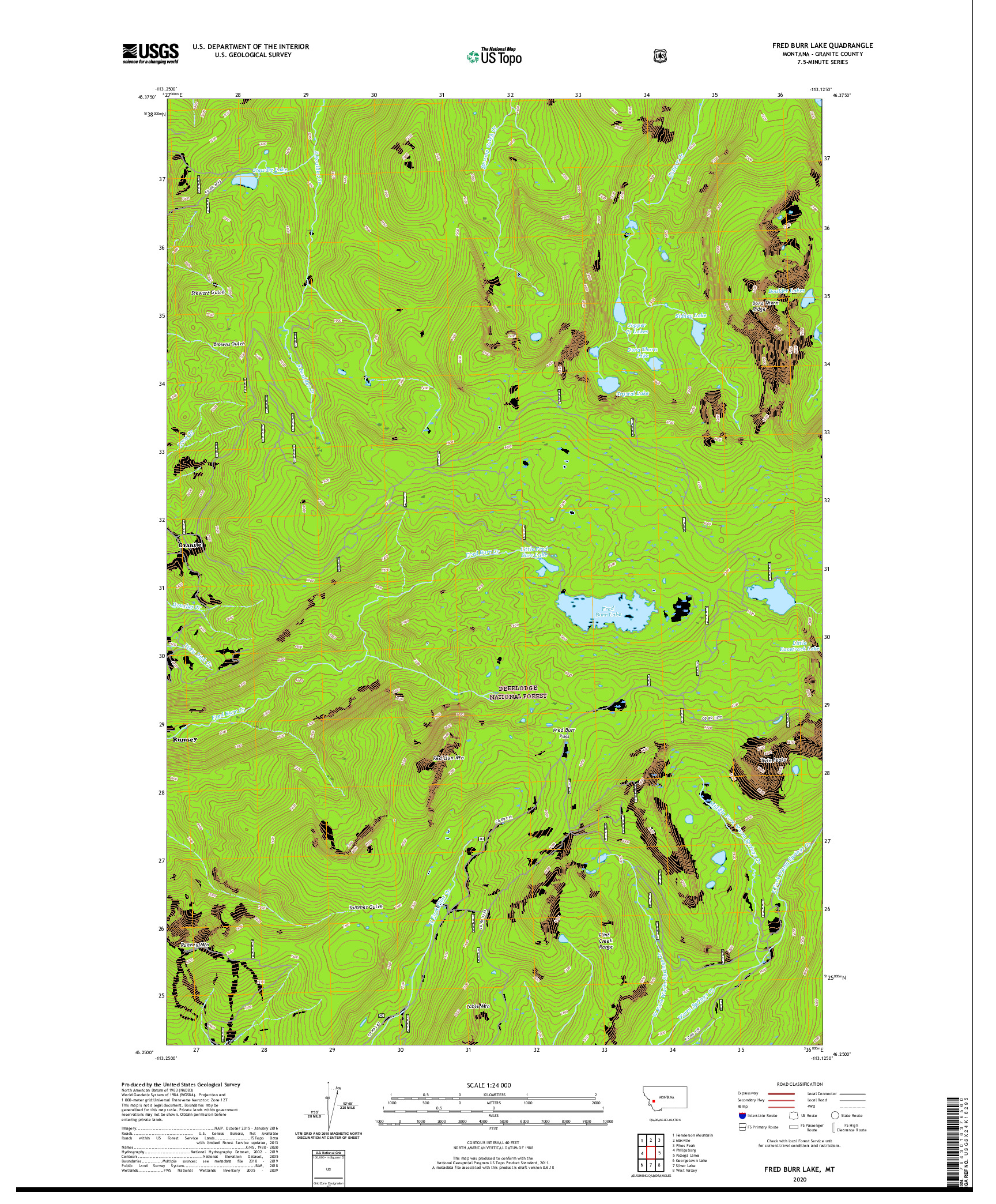 USGS US TOPO 7.5-MINUTE MAP FOR FRED BURR LAKE, MT 2020