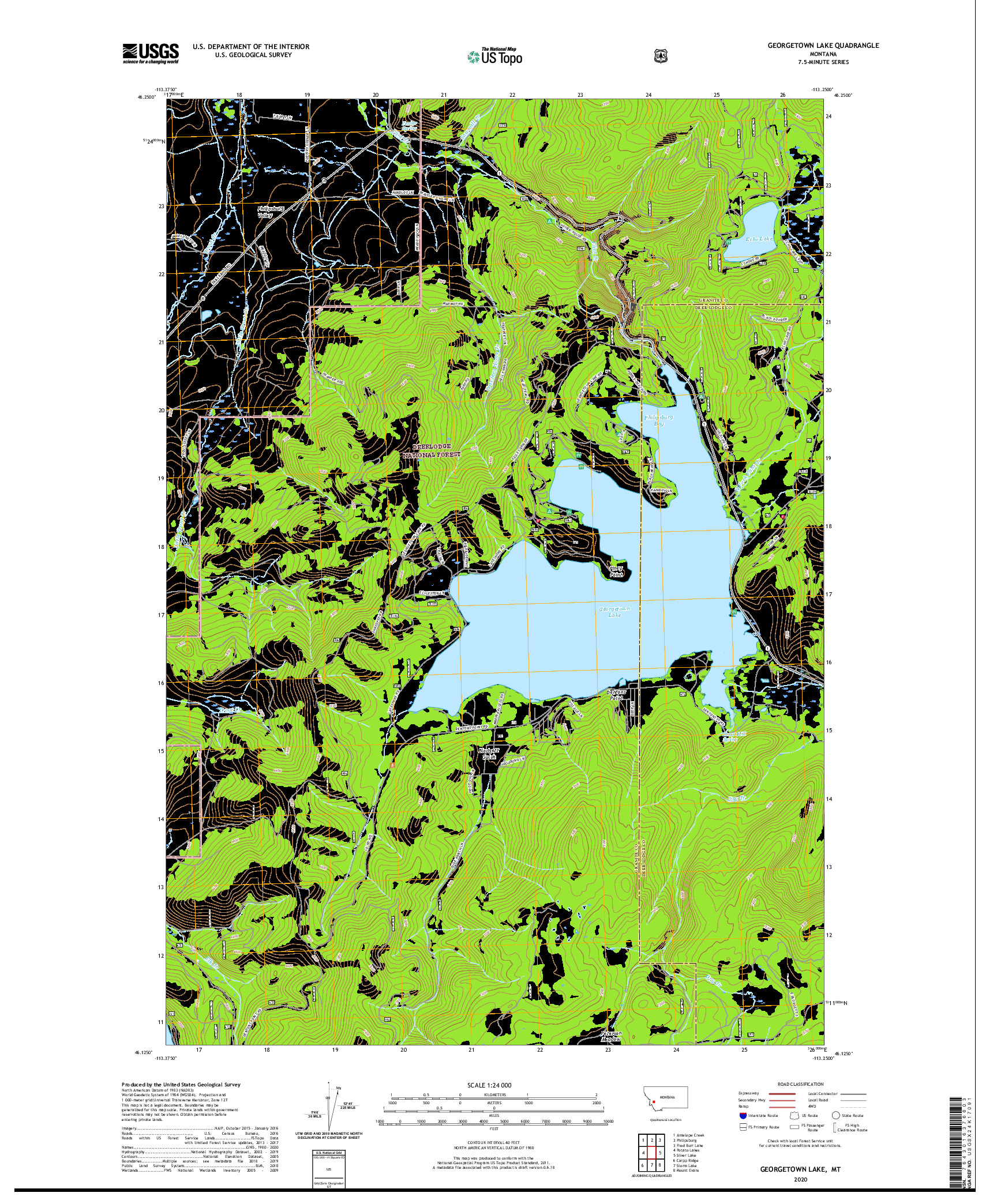 USGS US TOPO 7.5-MINUTE MAP FOR GEORGETOWN LAKE, MT 2020