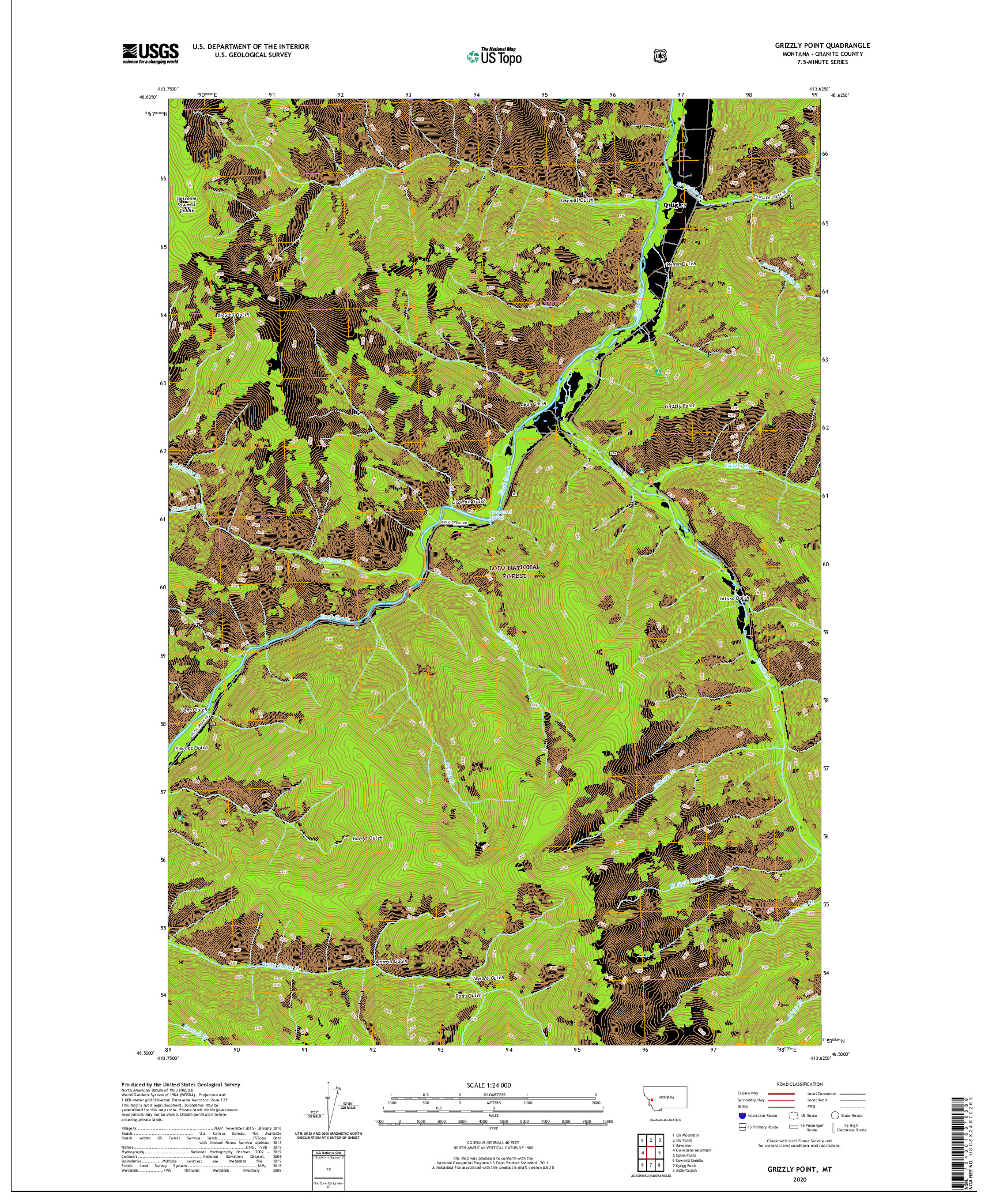 USGS US TOPO 7.5-MINUTE MAP FOR GRIZZLY POINT, MT 2020