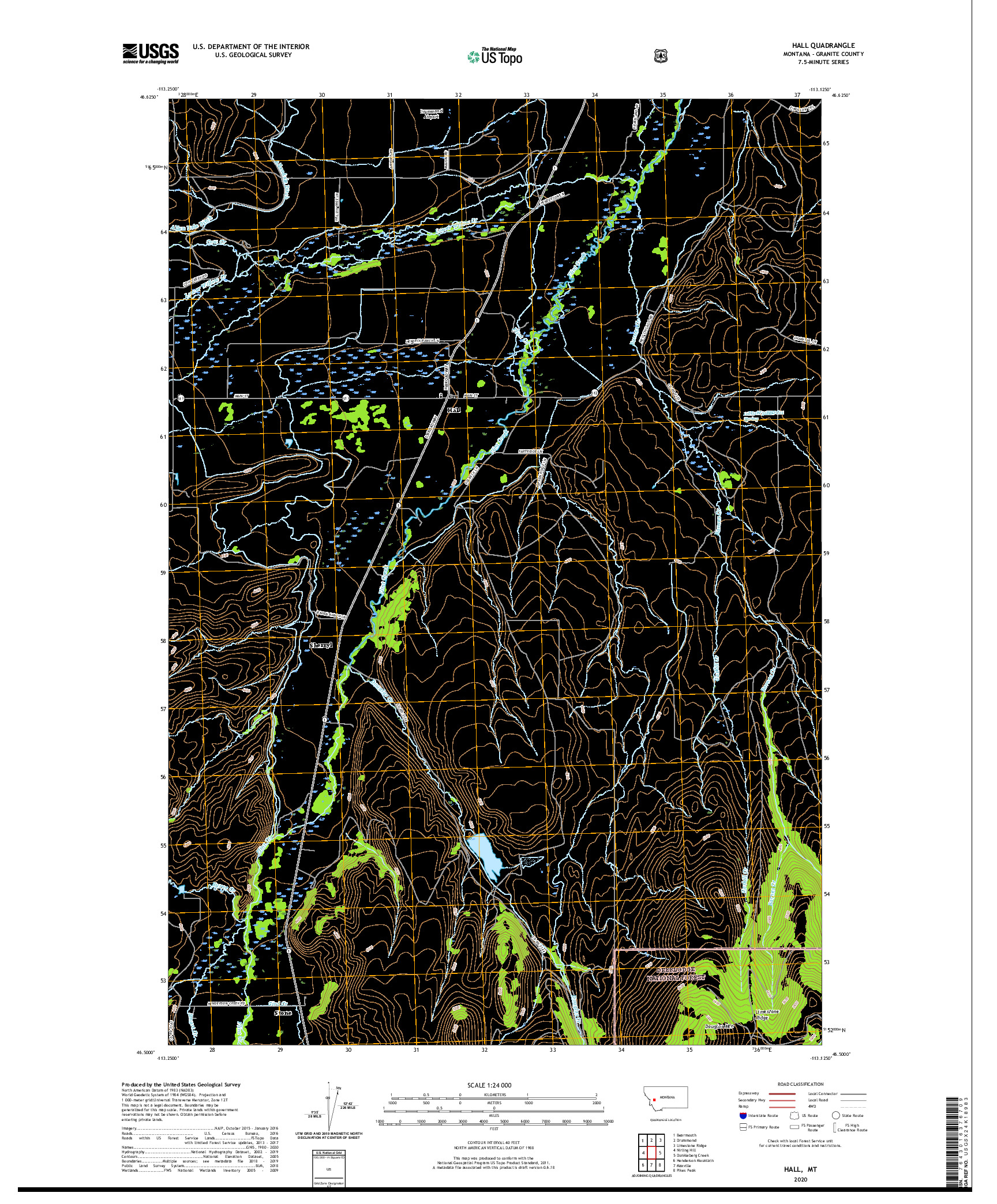 USGS US TOPO 7.5-MINUTE MAP FOR HALL, MT 2020