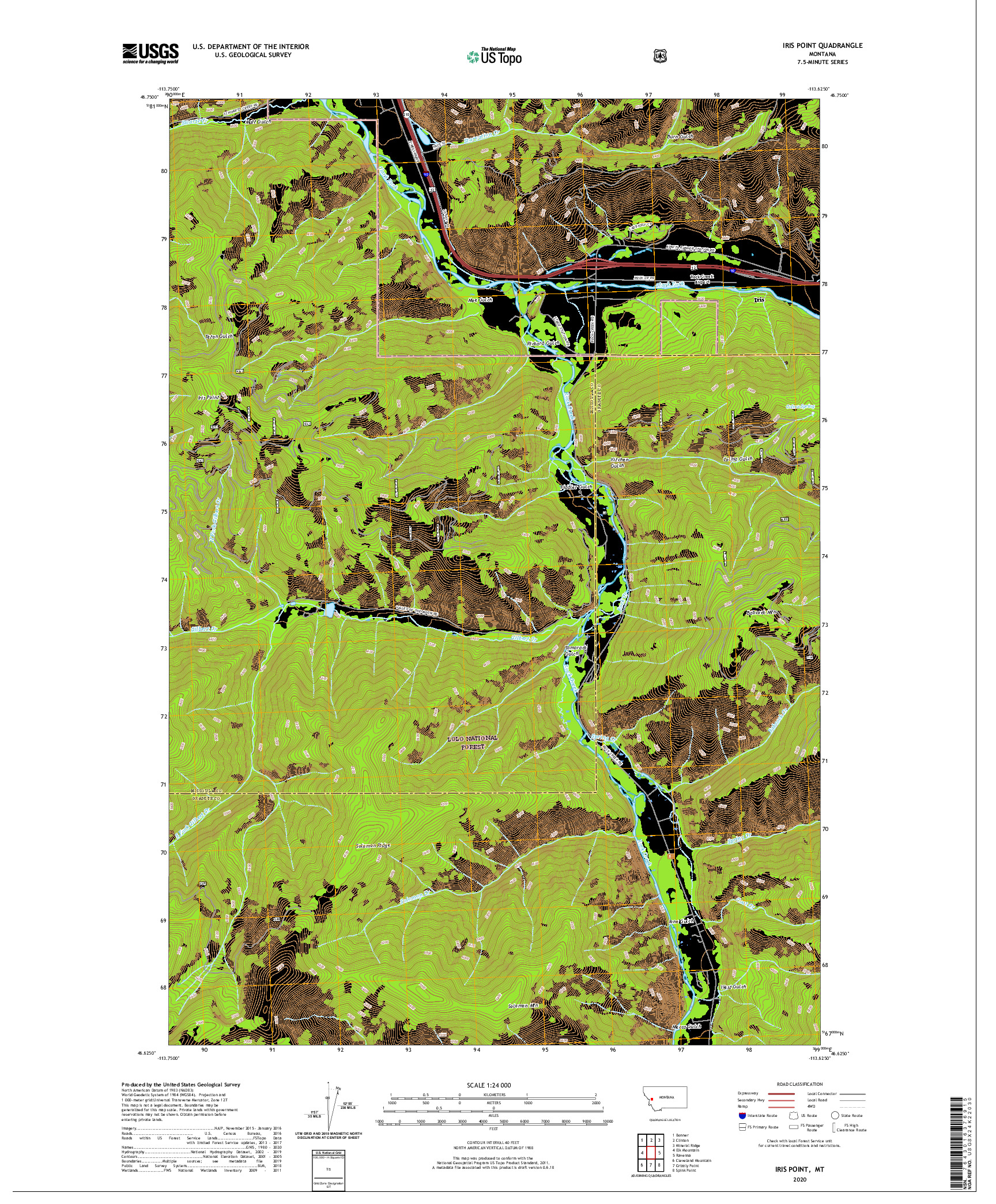 USGS US TOPO 7.5-MINUTE MAP FOR IRIS POINT, MT 2020