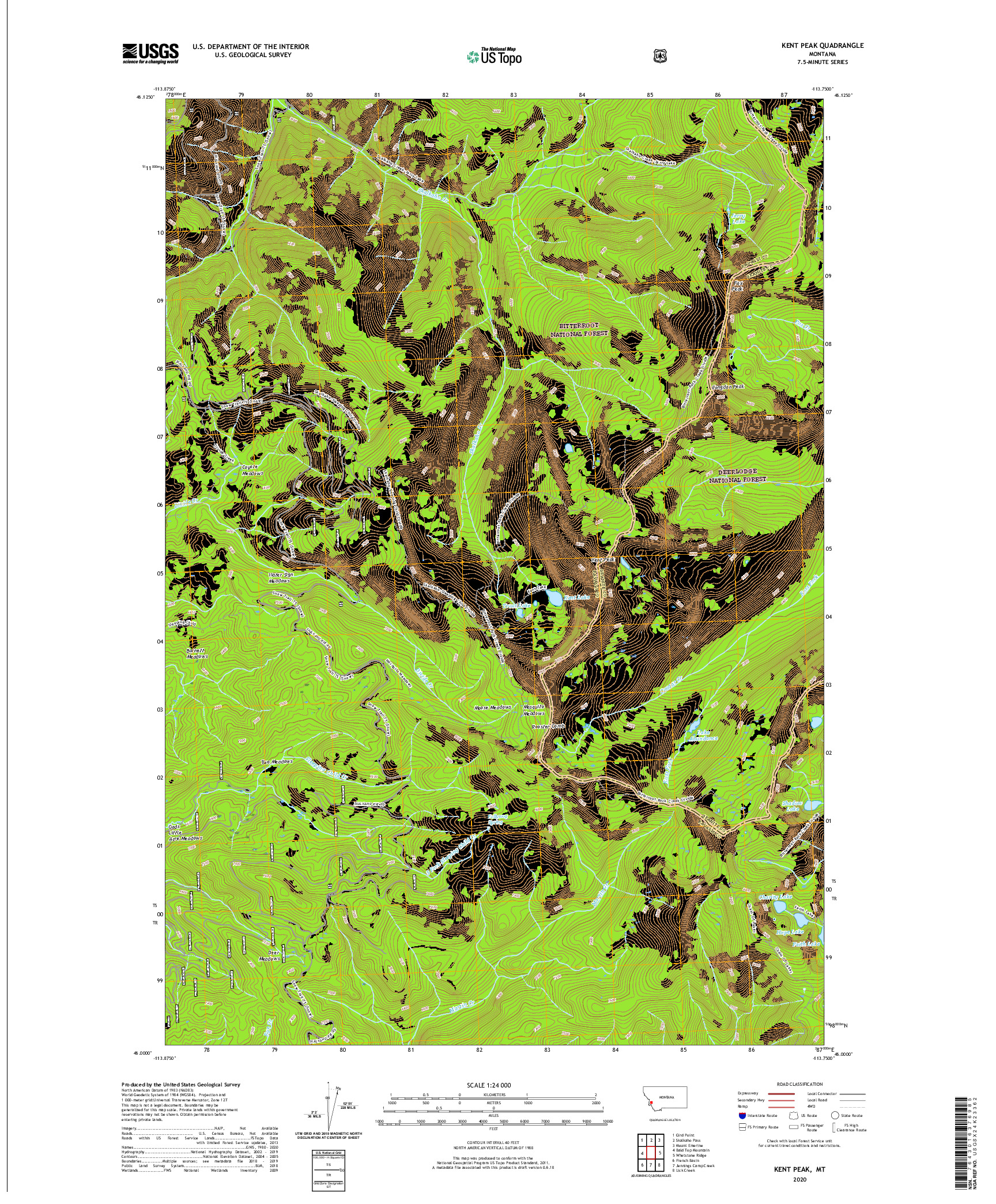 USGS US TOPO 7.5-MINUTE MAP FOR KENT PEAK, MT 2020