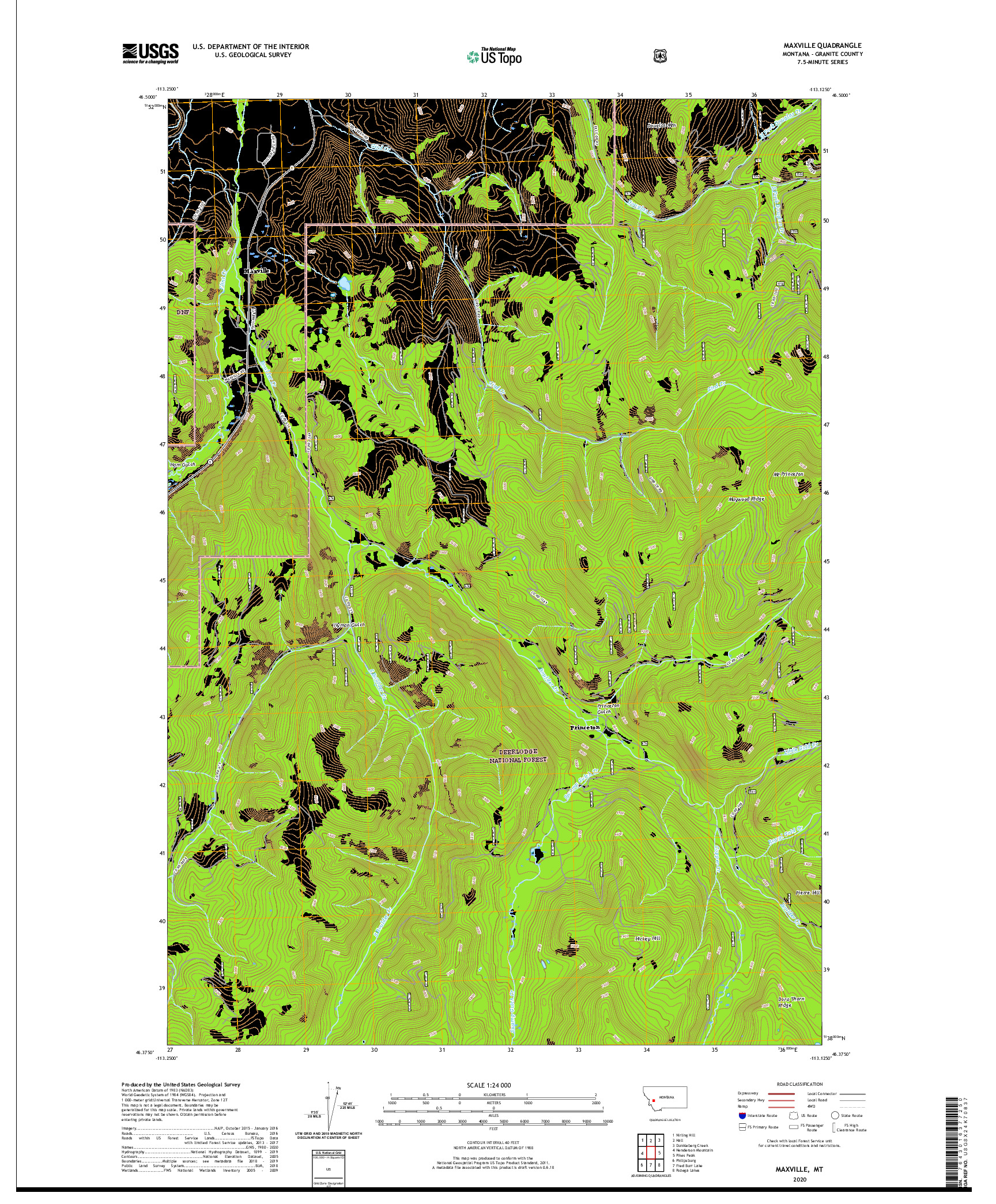 USGS US TOPO 7.5-MINUTE MAP FOR MAXVILLE, MT 2020