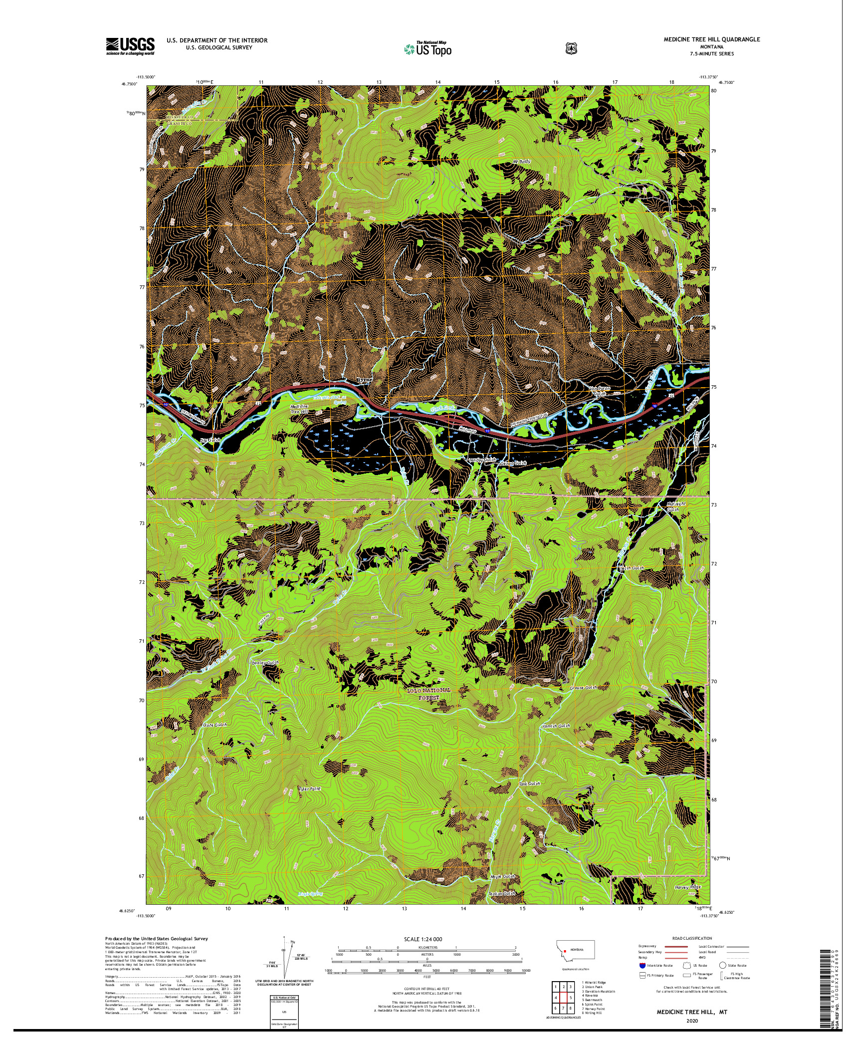 USGS US TOPO 7.5-MINUTE MAP FOR MEDICINE TREE HILL, MT 2020