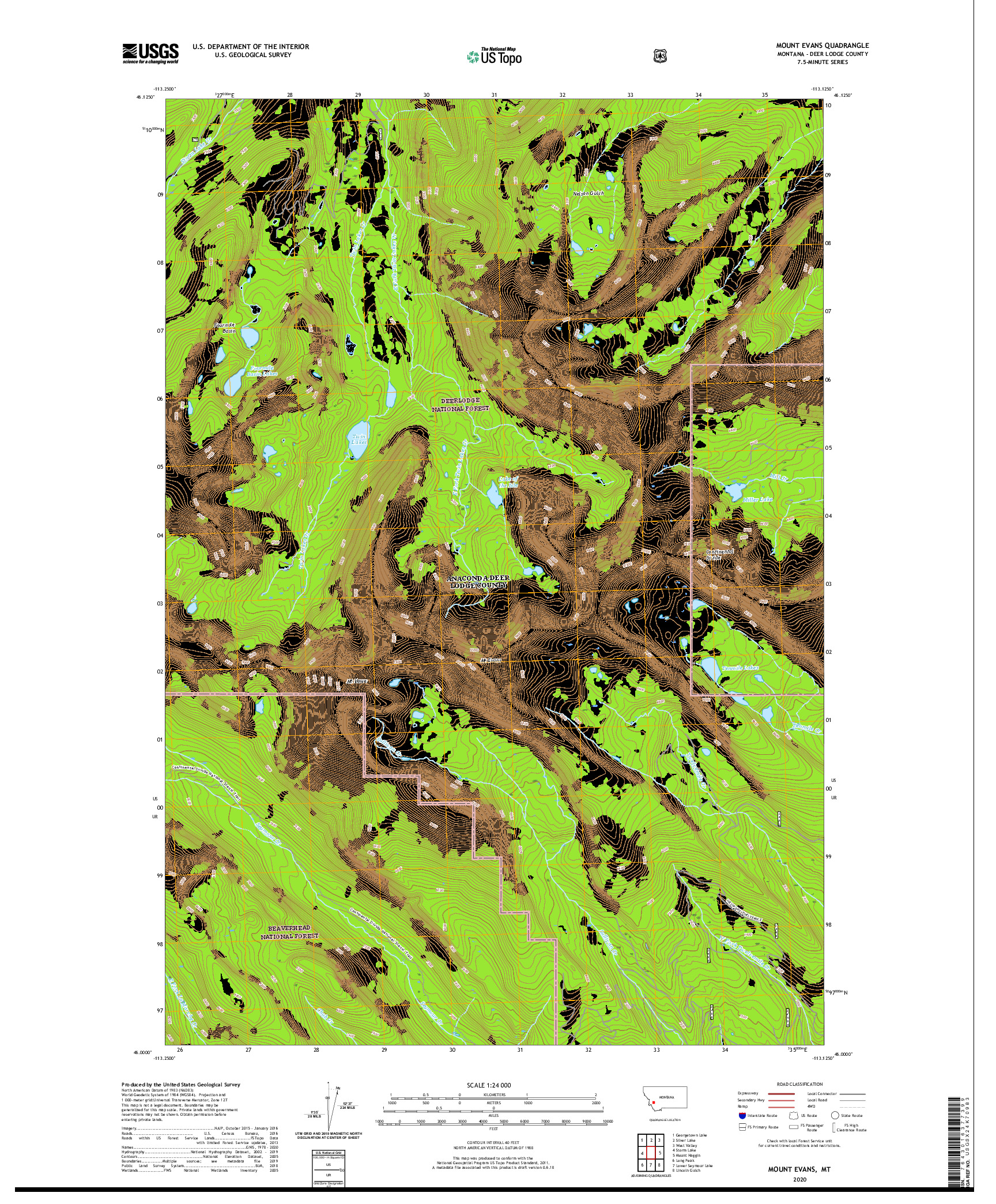 USGS US TOPO 7.5-MINUTE MAP FOR MOUNT EVANS, MT 2020