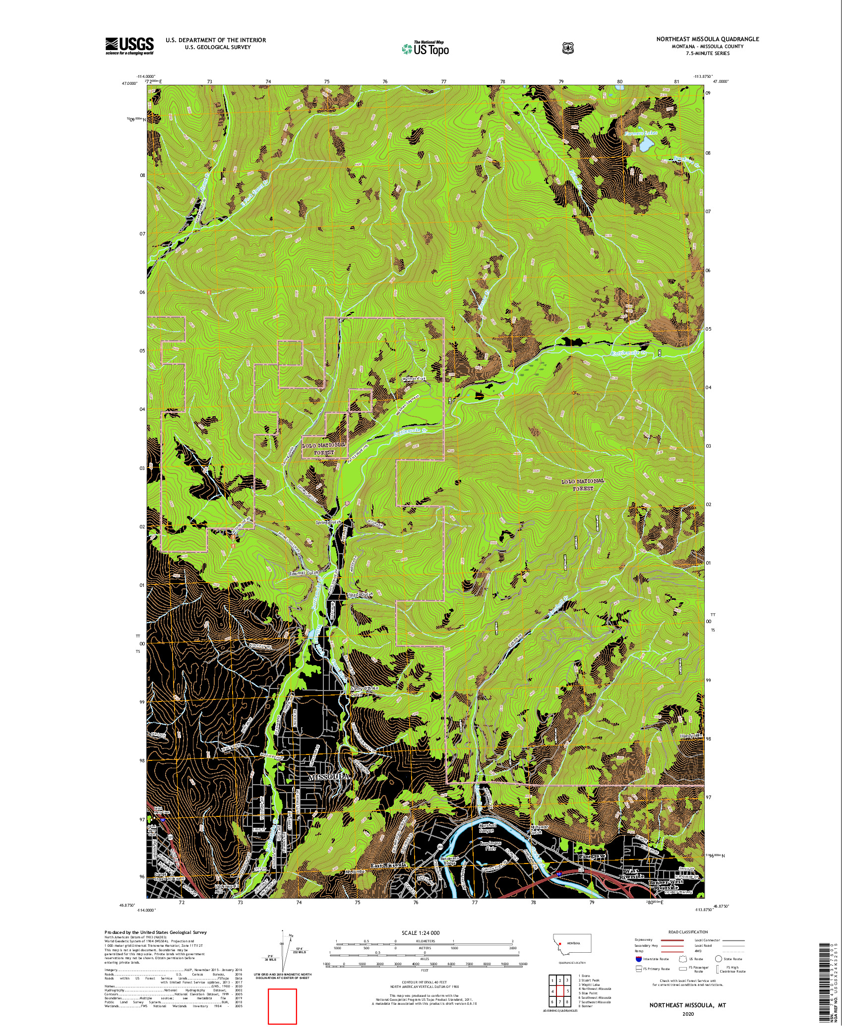 USGS US TOPO 7.5-MINUTE MAP FOR NORTHEAST MISSOULA, MT 2020