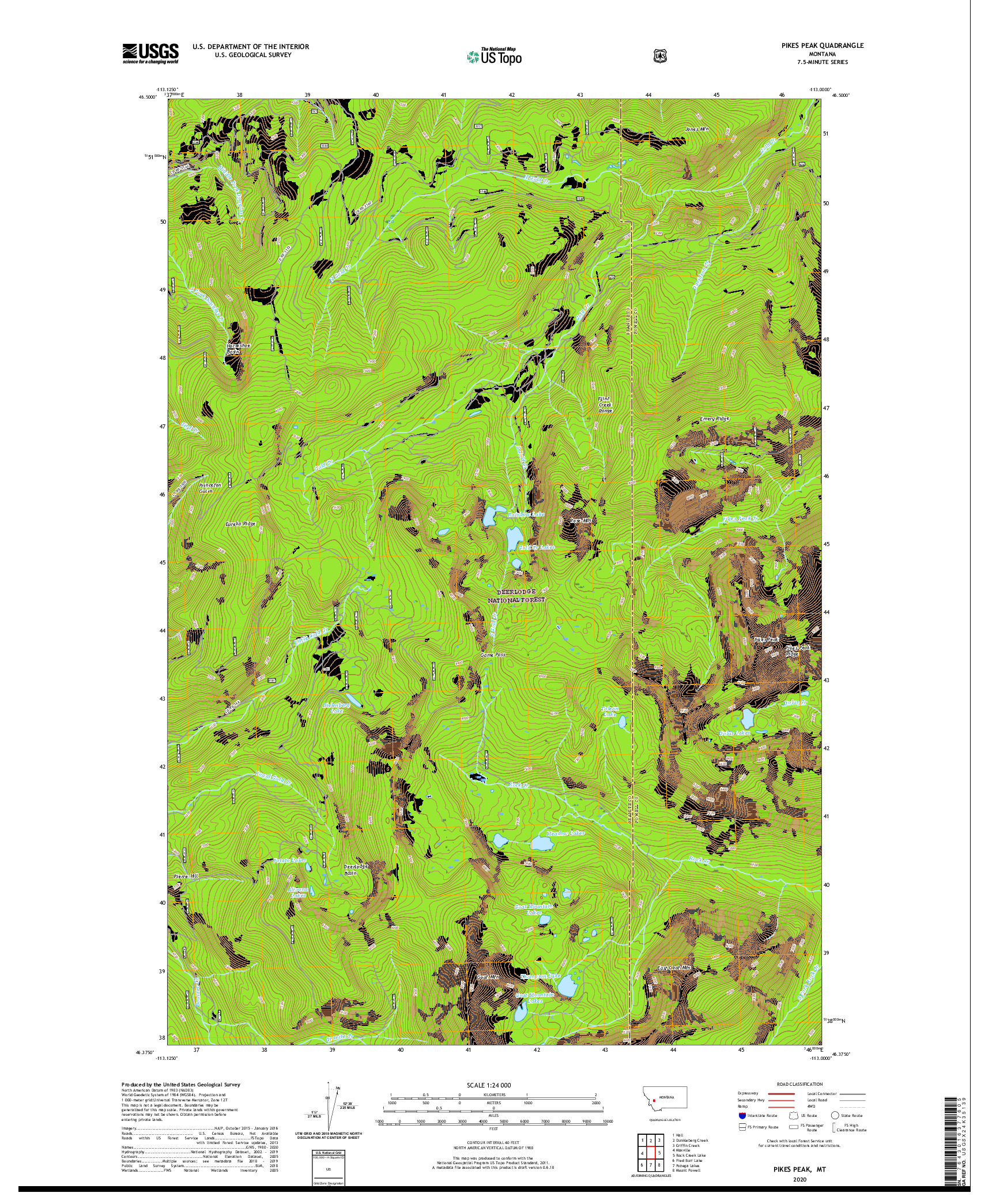 USGS US TOPO 7.5-MINUTE MAP FOR PIKES PEAK, MT 2020