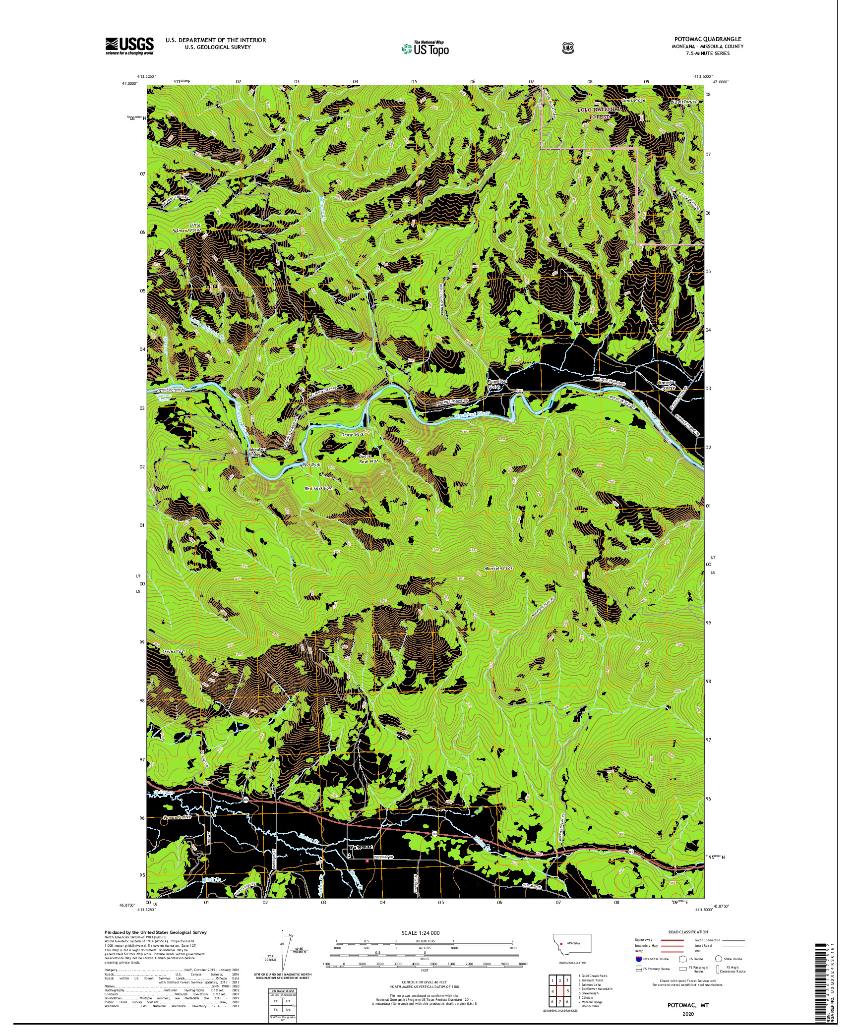 USGS US TOPO 7.5-MINUTE MAP FOR POTOMAC, MT 2020