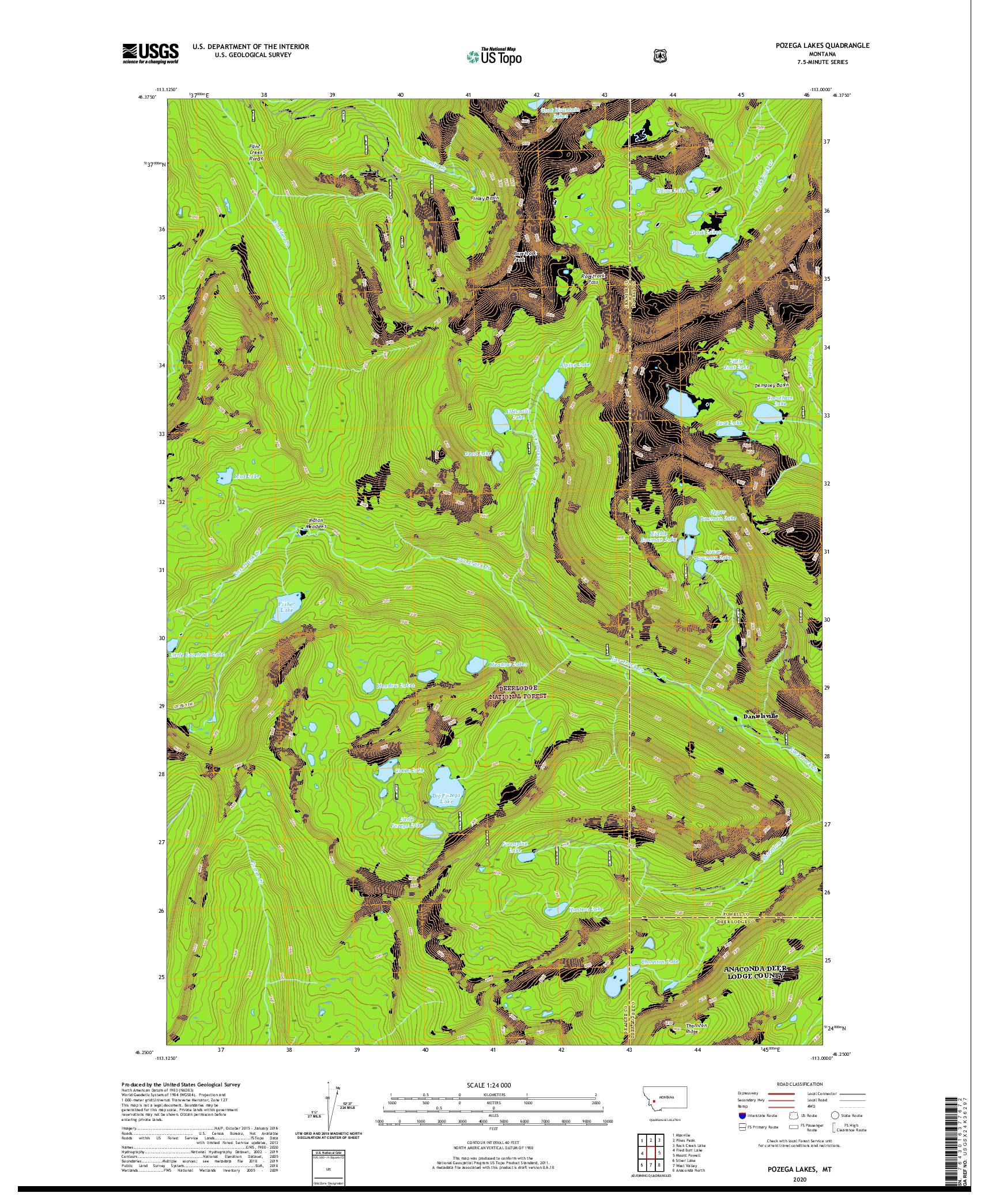 USGS US TOPO 7.5-MINUTE MAP FOR POZEGA LAKES, MT 2020