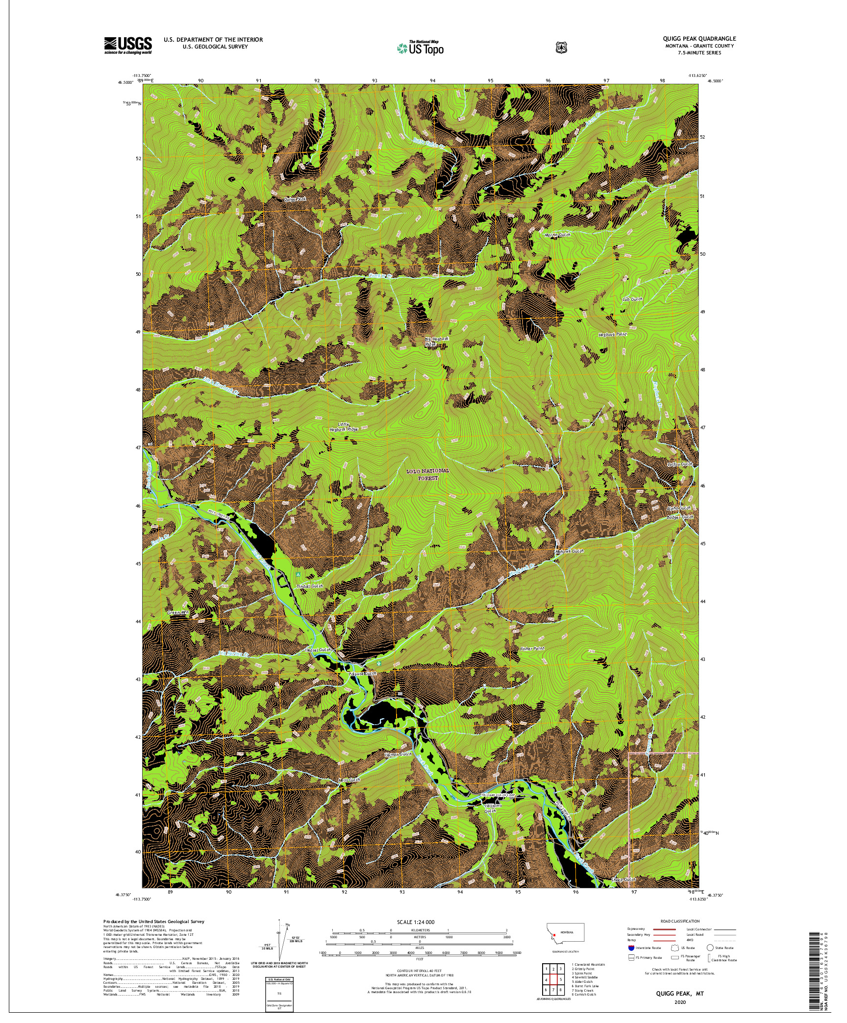 USGS US TOPO 7.5-MINUTE MAP FOR QUIGG PEAK, MT 2020