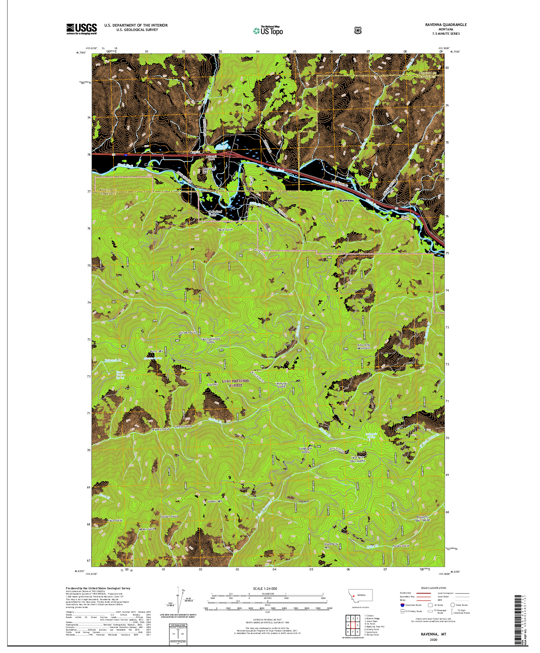 USGS US TOPO 7.5-MINUTE MAP FOR RAVENNA, MT 2020