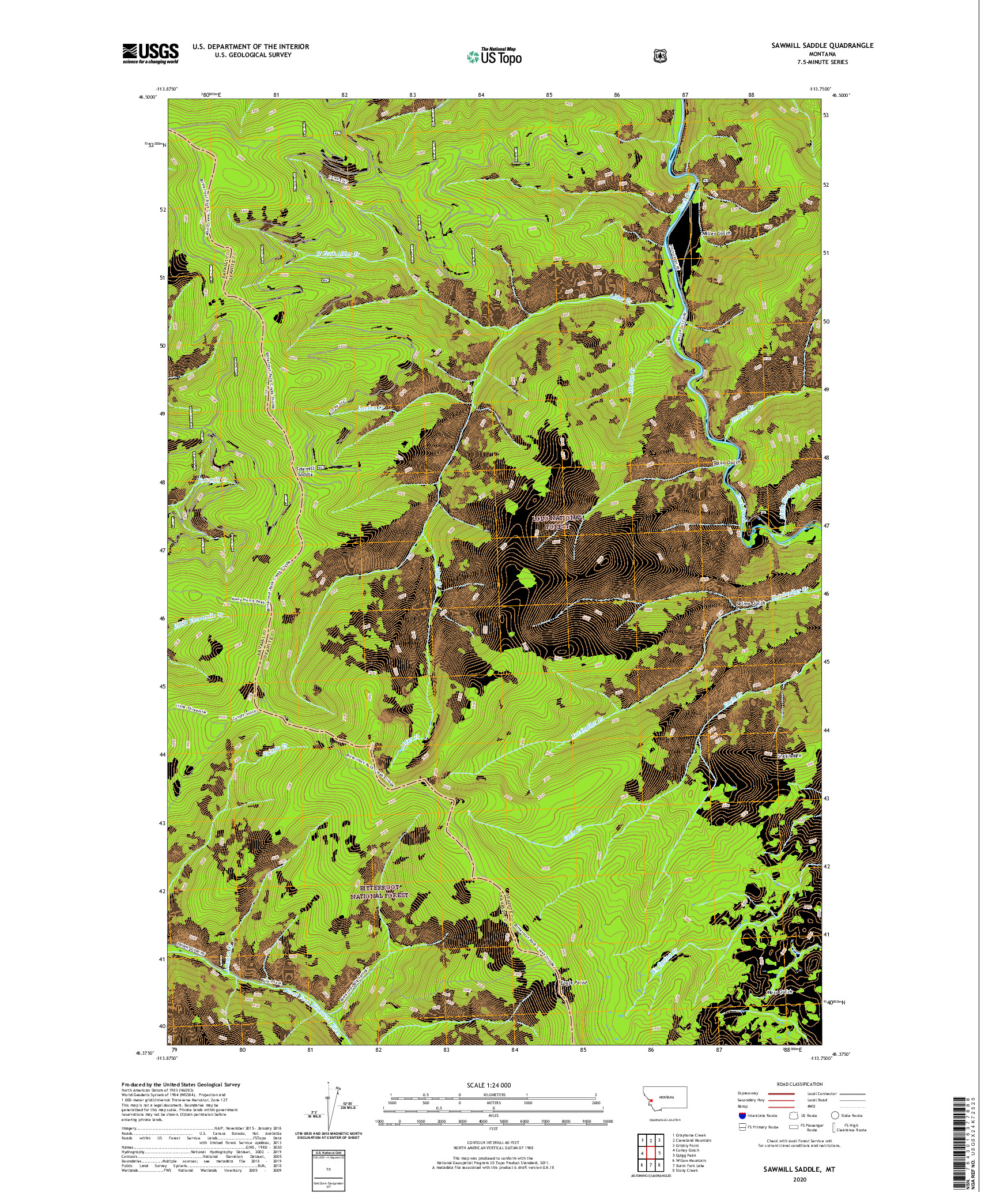 USGS US TOPO 7.5-MINUTE MAP FOR SAWMILL SADDLE, MT 2020