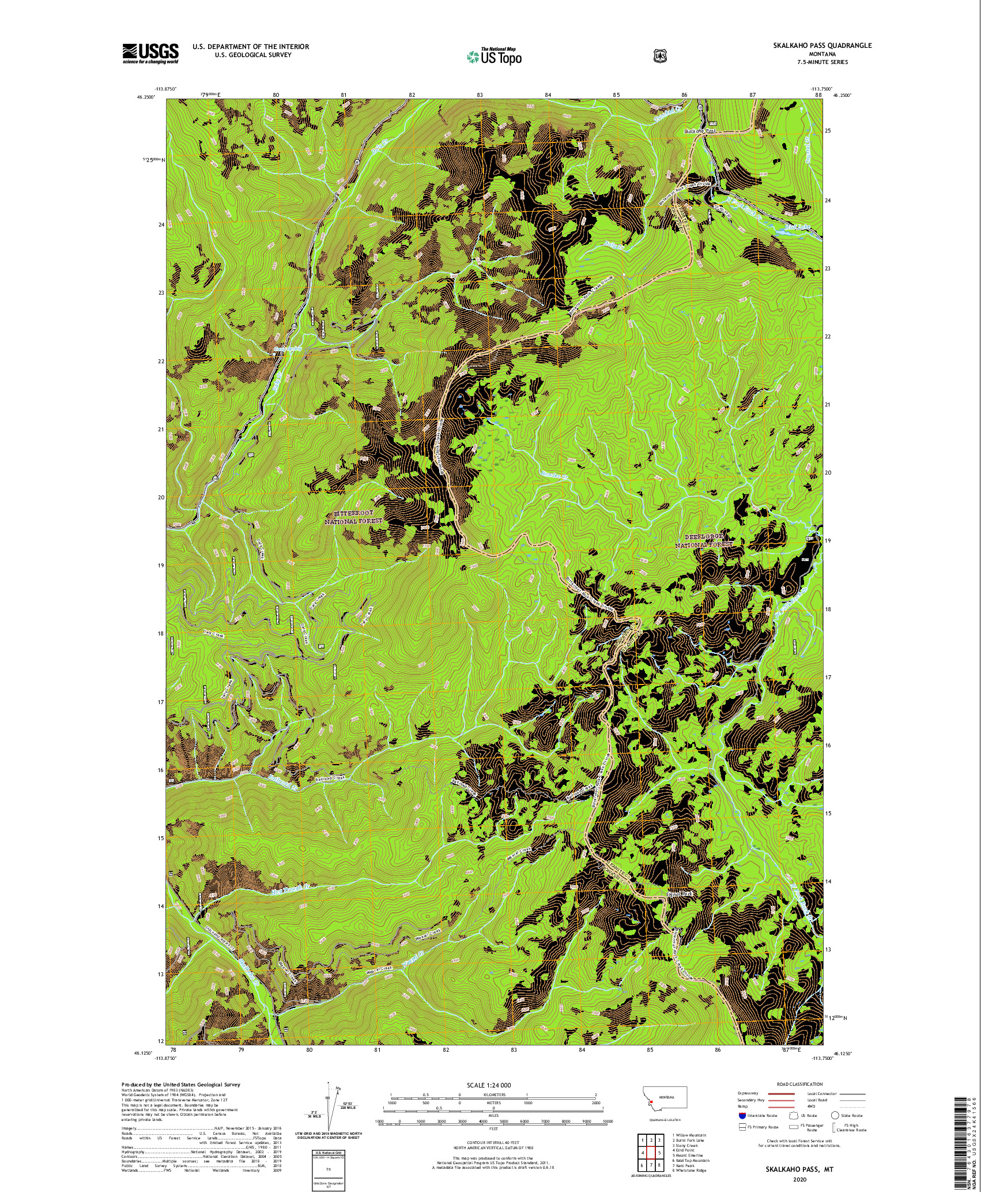 USGS US TOPO 7.5-MINUTE MAP FOR SKALKAHO PASS, MT 2020