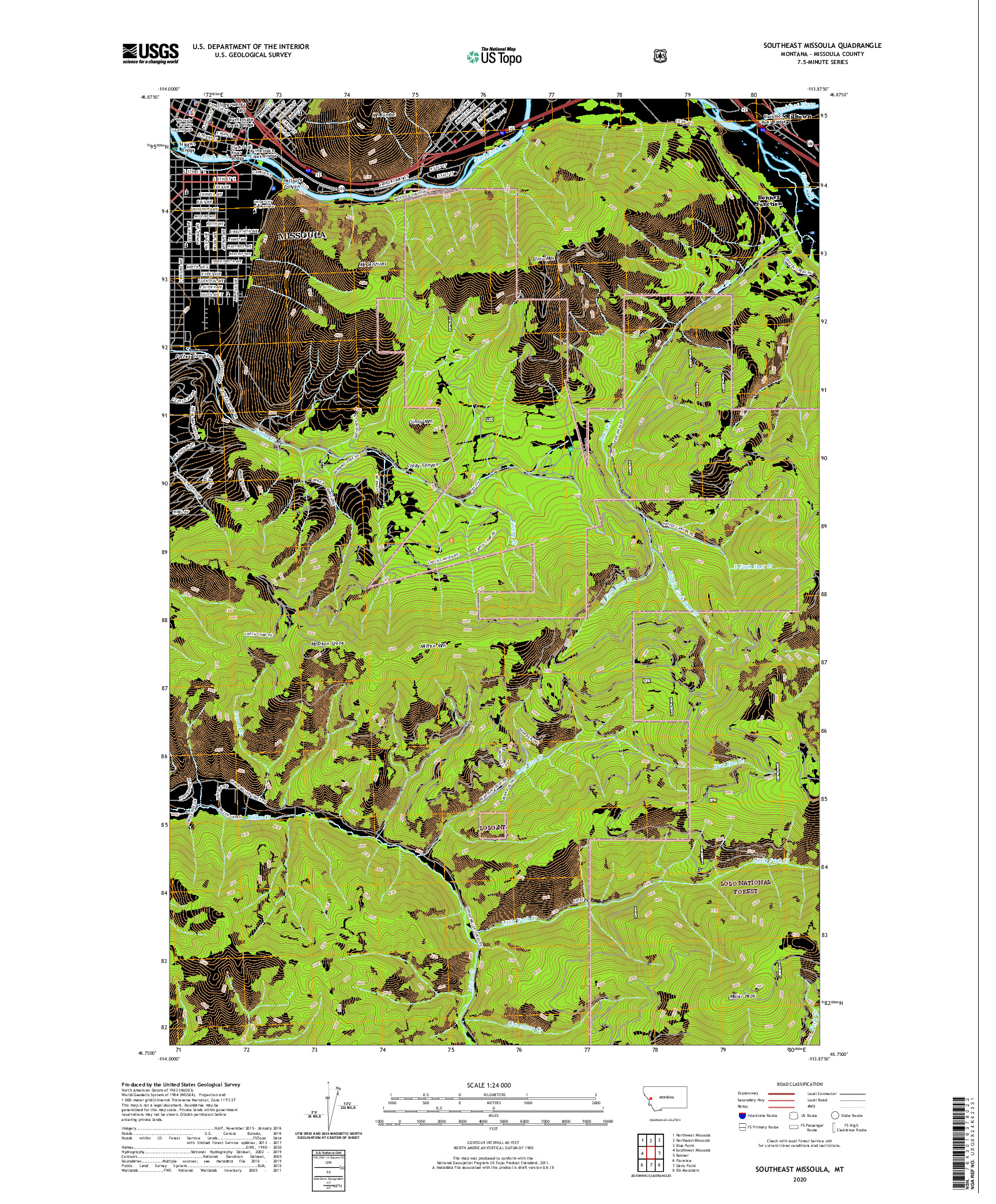 USGS US TOPO 7.5-MINUTE MAP FOR SOUTHEAST MISSOULA, MT 2020
