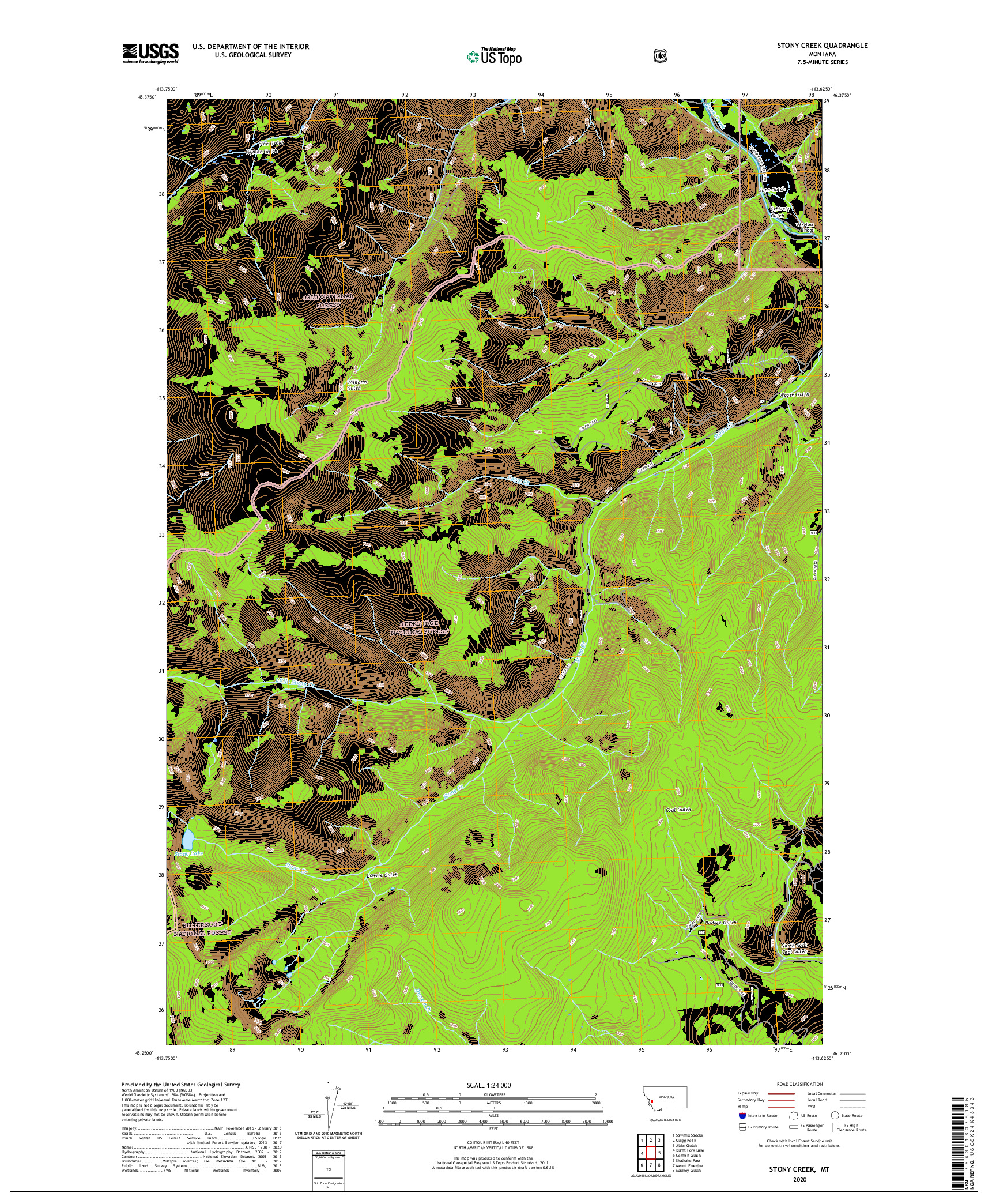 USGS US TOPO 7.5-MINUTE MAP FOR STONY CREEK, MT 2020