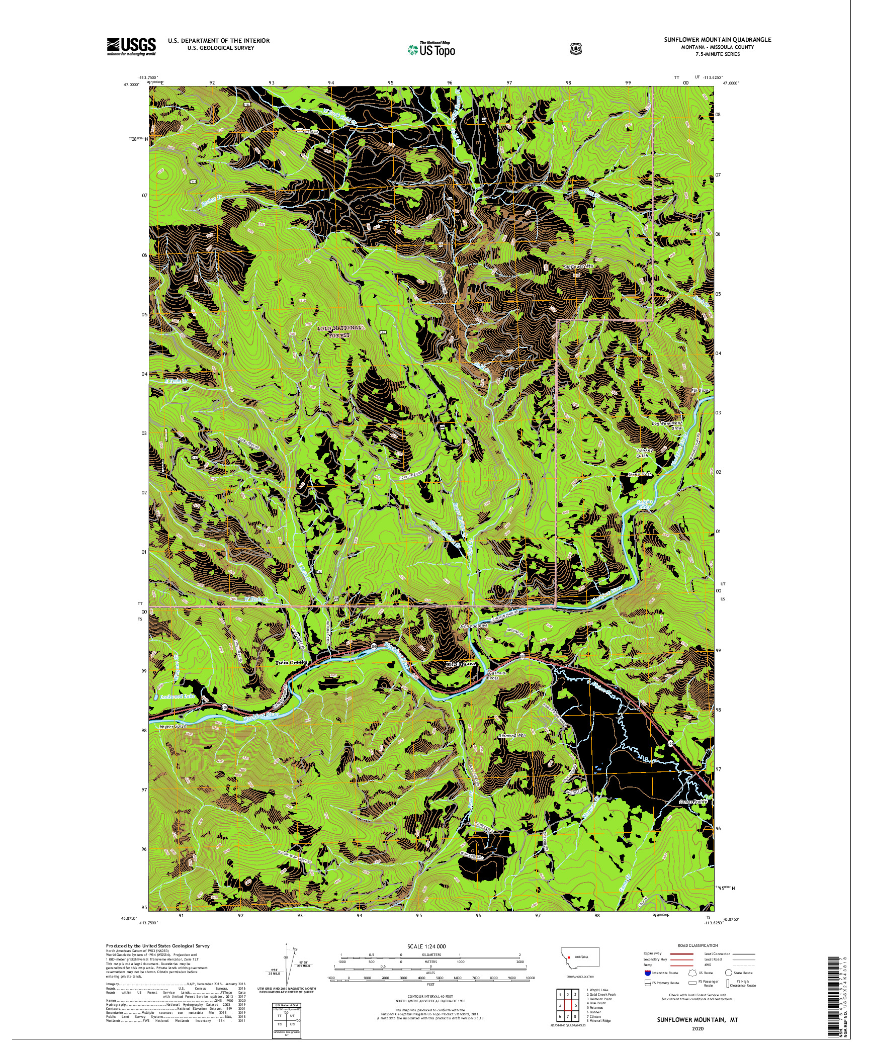 USGS US TOPO 7.5-MINUTE MAP FOR SUNFLOWER MOUNTAIN, MT 2020