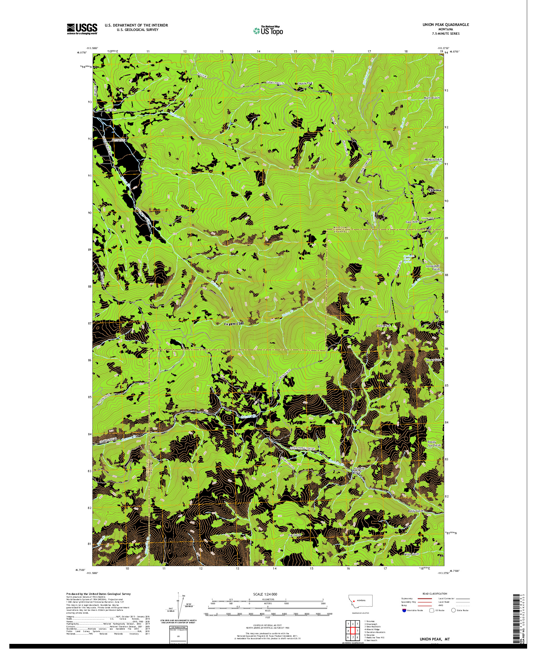 USGS US TOPO 7.5-MINUTE MAP FOR UNION PEAK, MT 2020