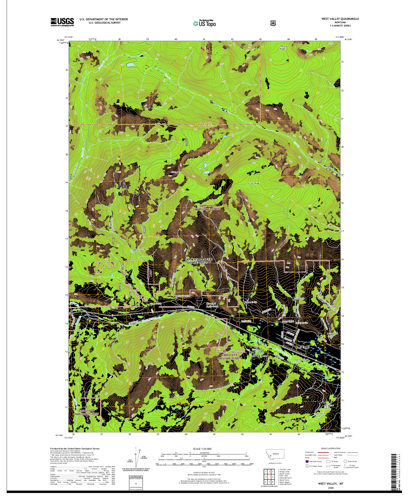 USGS US TOPO 7.5-MINUTE MAP FOR WEST VALLEY, MT 2020