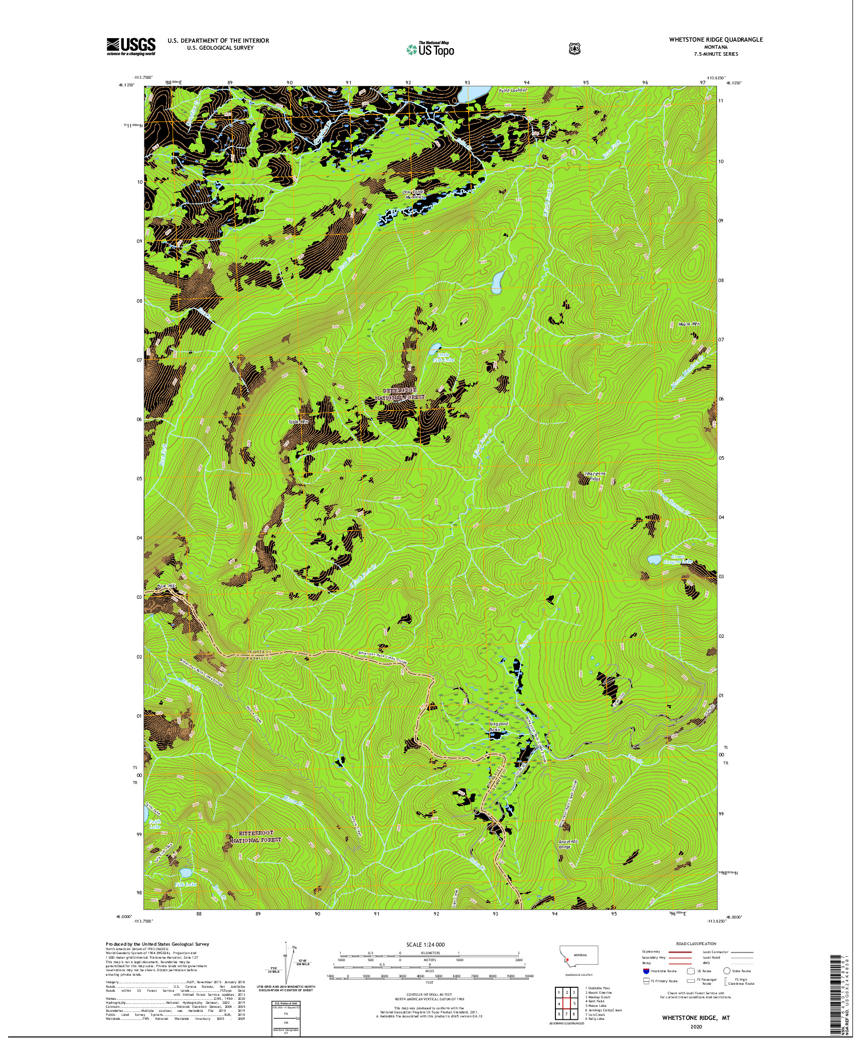 USGS US TOPO 7.5-MINUTE MAP FOR WHETSTONE RIDGE, MT 2020