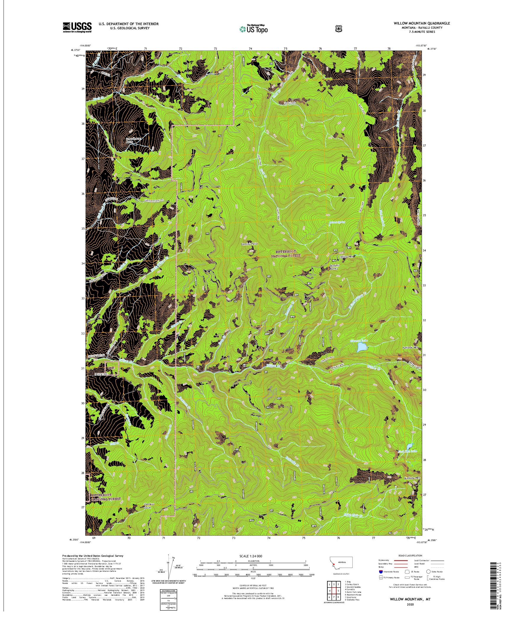 USGS US TOPO 7.5-MINUTE MAP FOR WILLOW MOUNTAIN, MT 2020