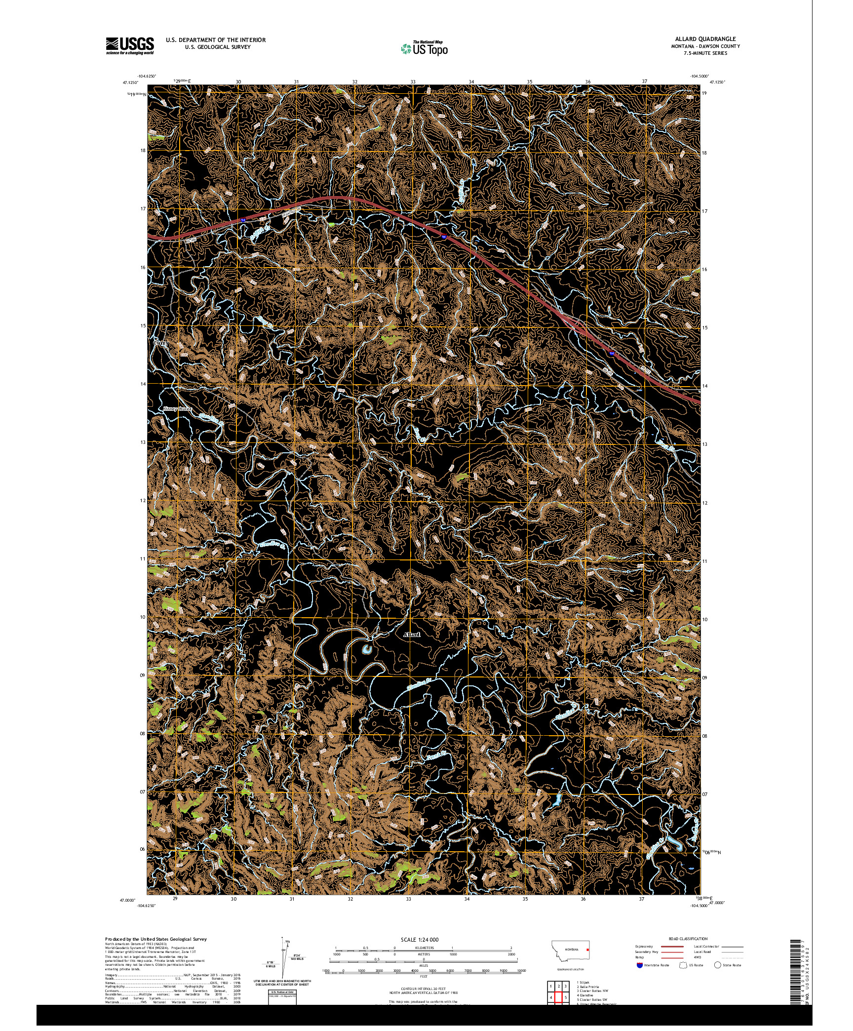 USGS US TOPO 7.5-MINUTE MAP FOR ALLARD, MT 2020