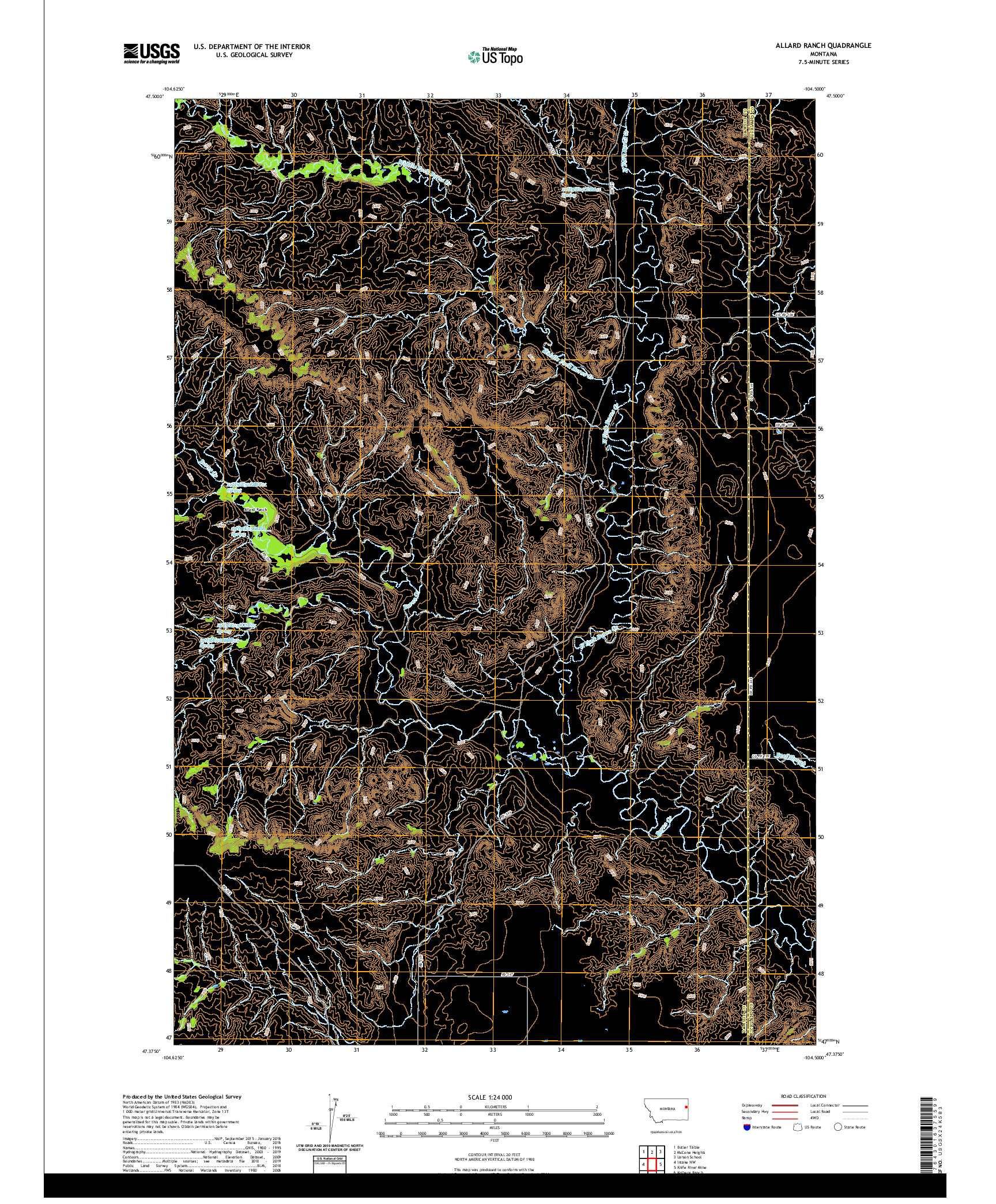 USGS US TOPO 7.5-MINUTE MAP FOR ALLARD RANCH, MT 2020