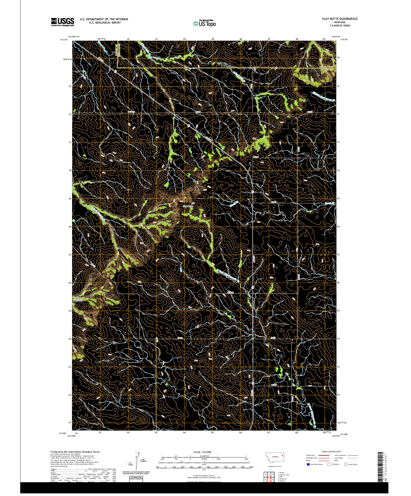 USGS US TOPO 7.5-MINUTE MAP FOR CLAY BUTTE, MT 2020