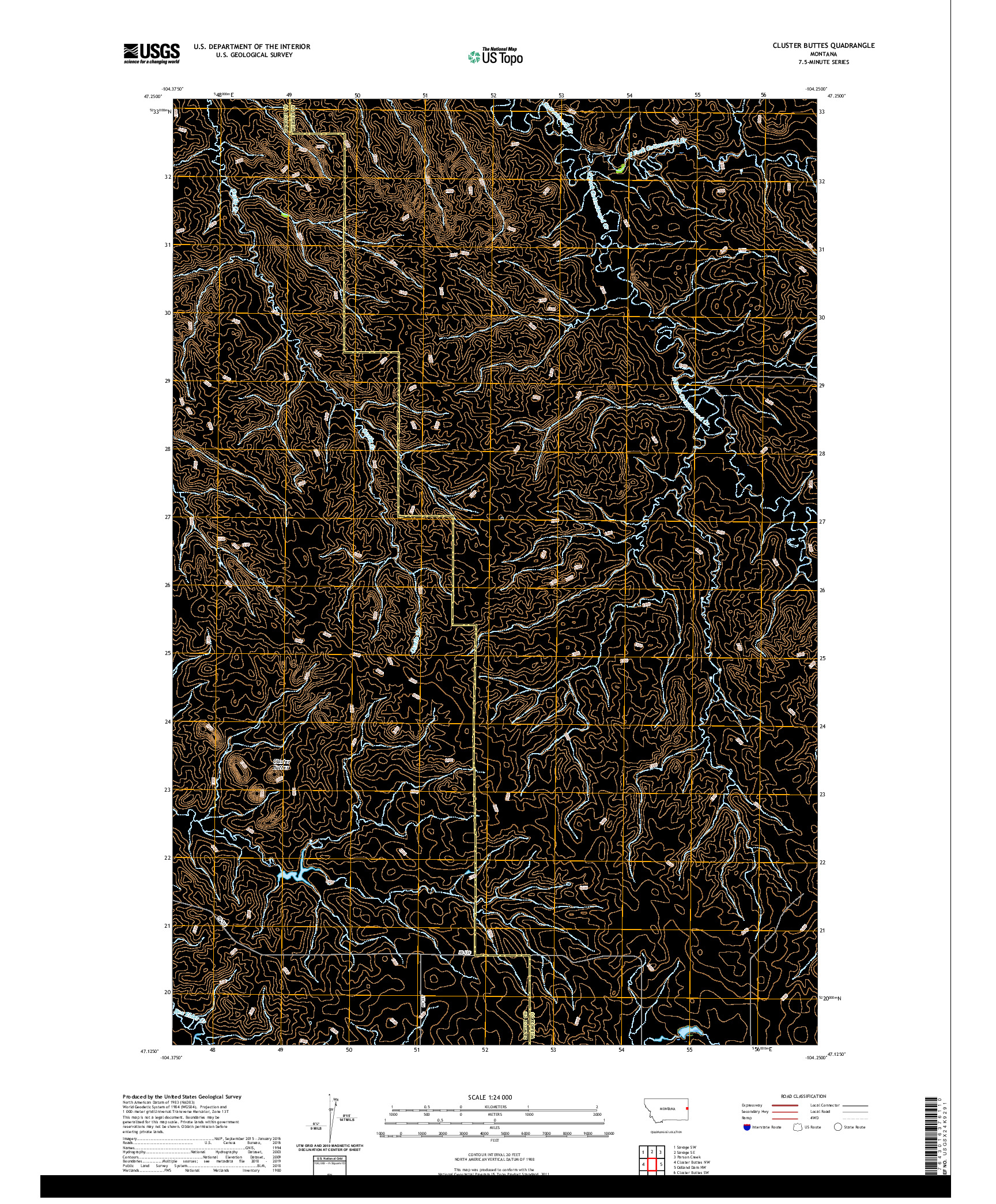 USGS US TOPO 7.5-MINUTE MAP FOR CLUSTER BUTTES, MT 2020