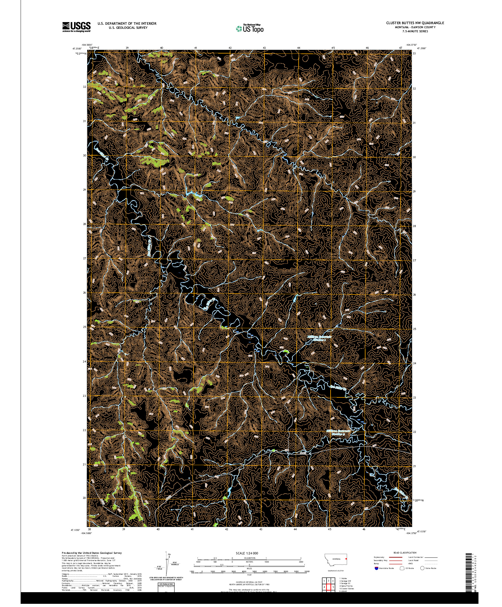 USGS US TOPO 7.5-MINUTE MAP FOR CLUSTER BUTTES NW, MT 2020