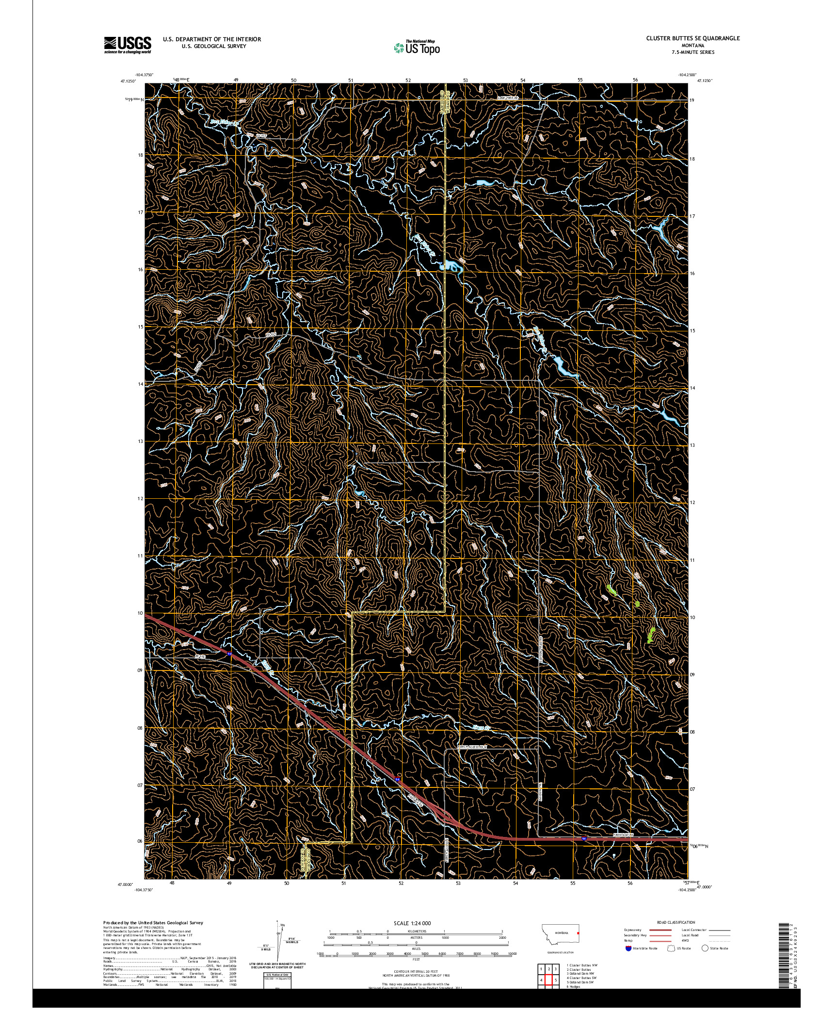USGS US TOPO 7.5-MINUTE MAP FOR CLUSTER BUTTES SE, MT 2020