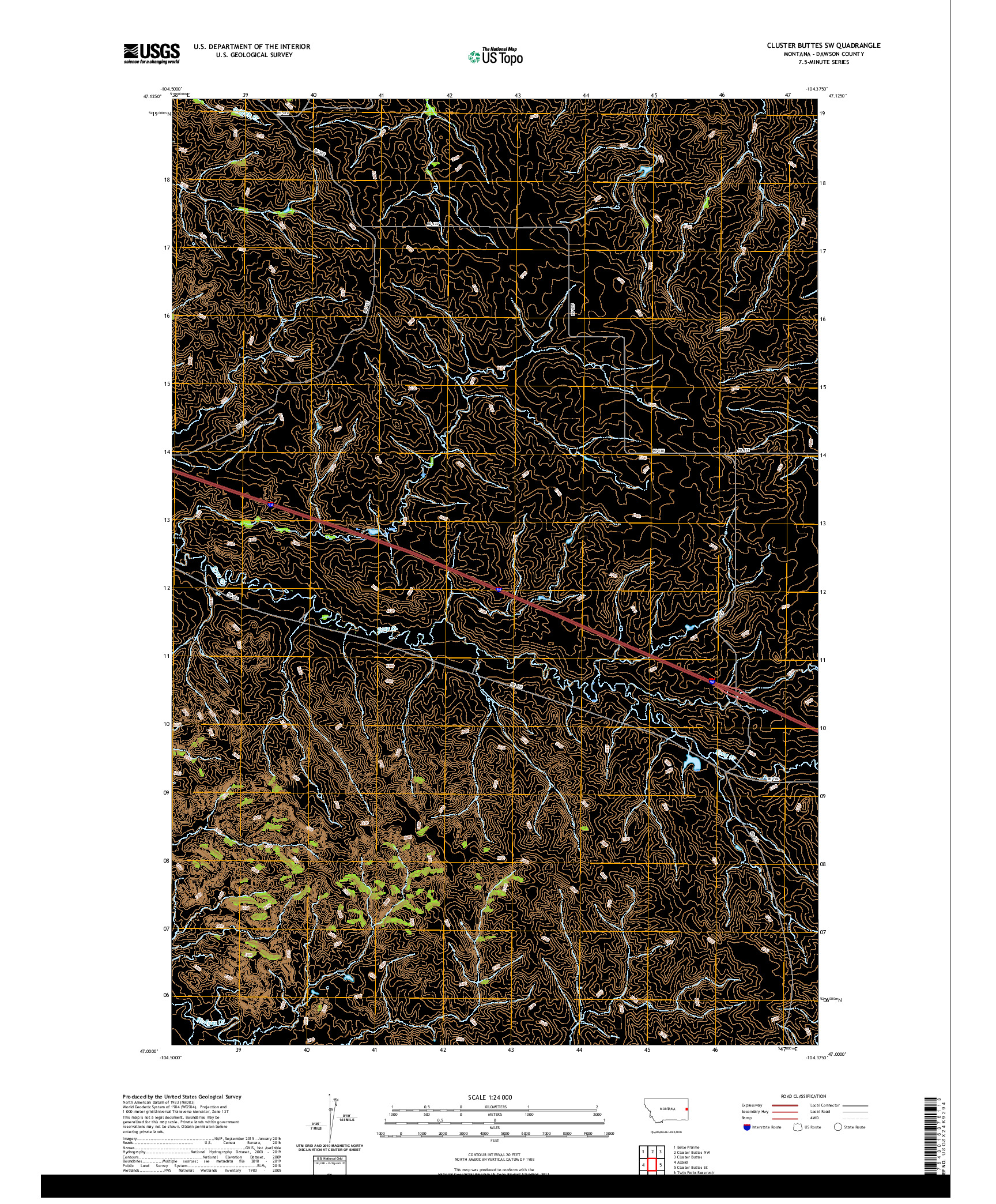 USGS US TOPO 7.5-MINUTE MAP FOR CLUSTER BUTTES SW, MT 2020