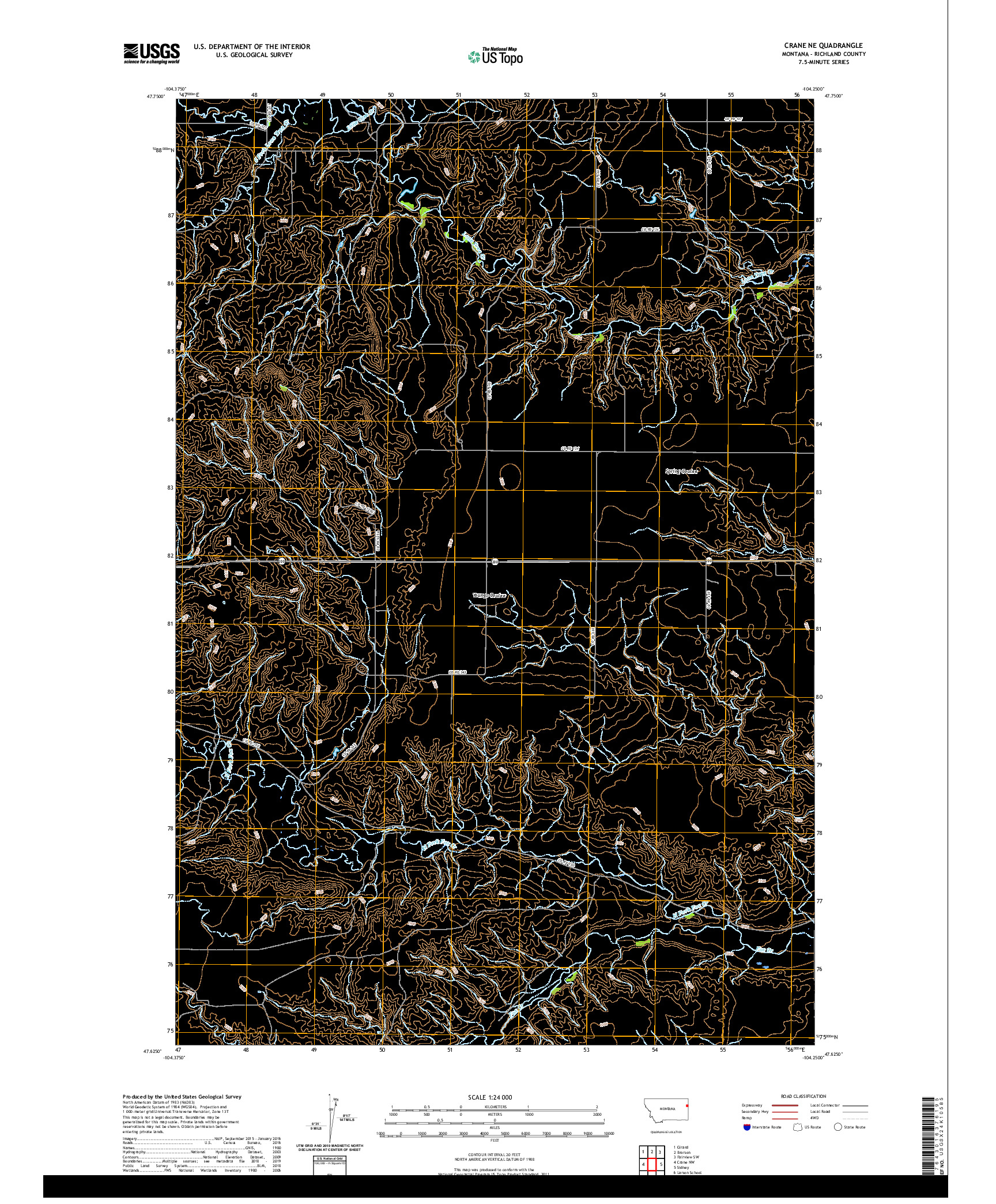 USGS US TOPO 7.5-MINUTE MAP FOR CRANE NE, MT 2020