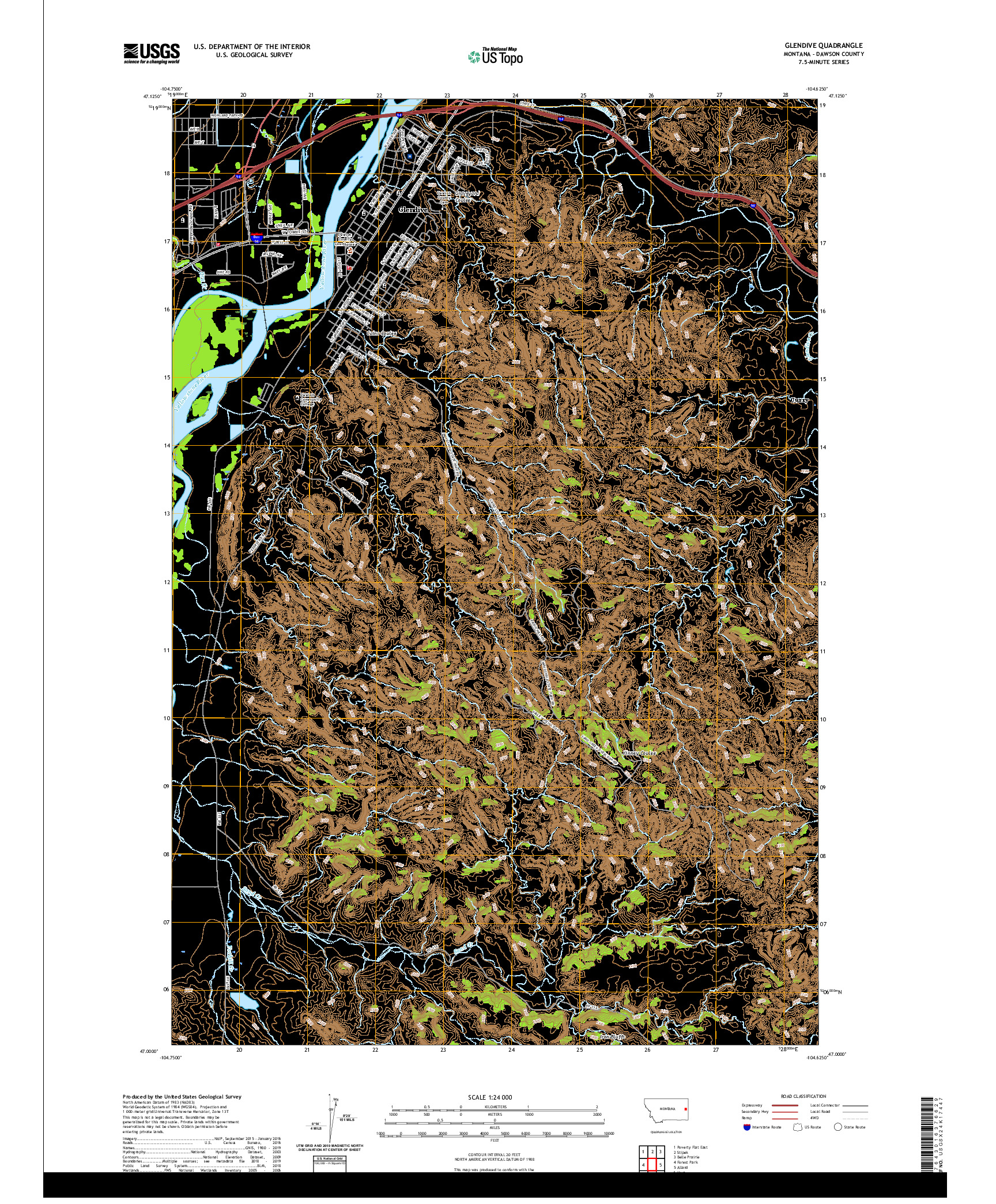 USGS US TOPO 7.5-MINUTE MAP FOR GLENDIVE, MT 2020
