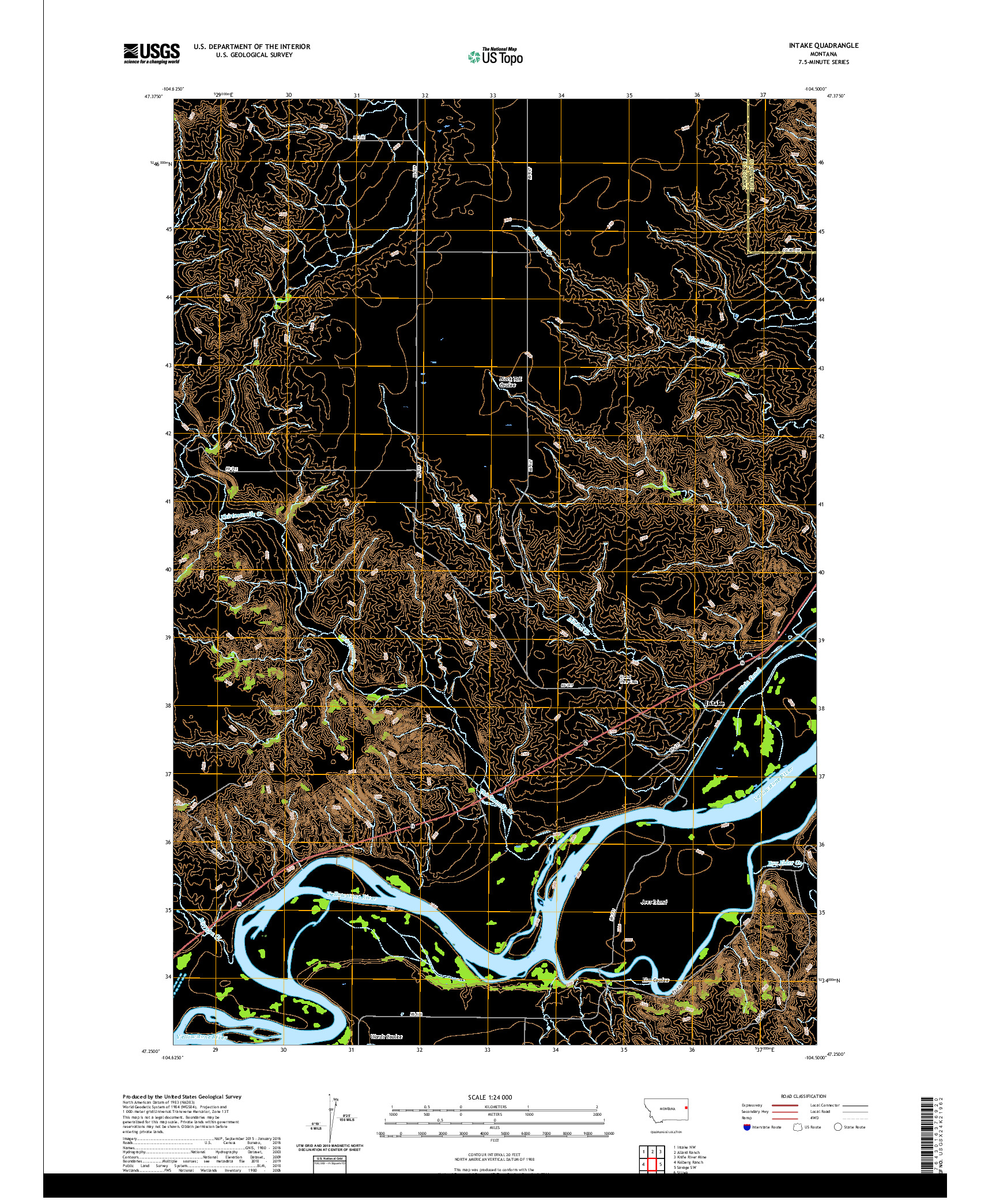 USGS US TOPO 7.5-MINUTE MAP FOR INTAKE, MT 2020