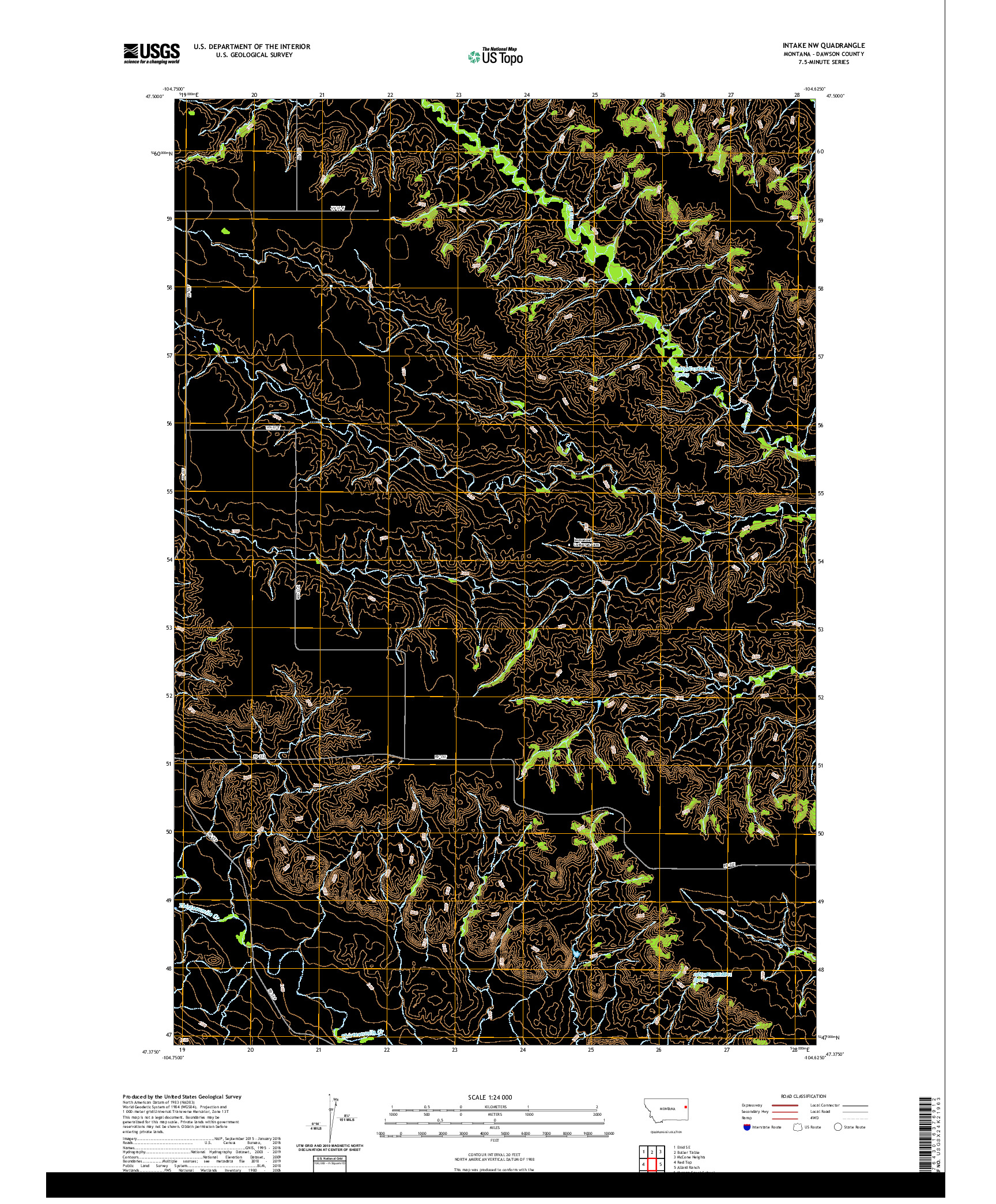 USGS US TOPO 7.5-MINUTE MAP FOR INTAKE NW, MT 2020