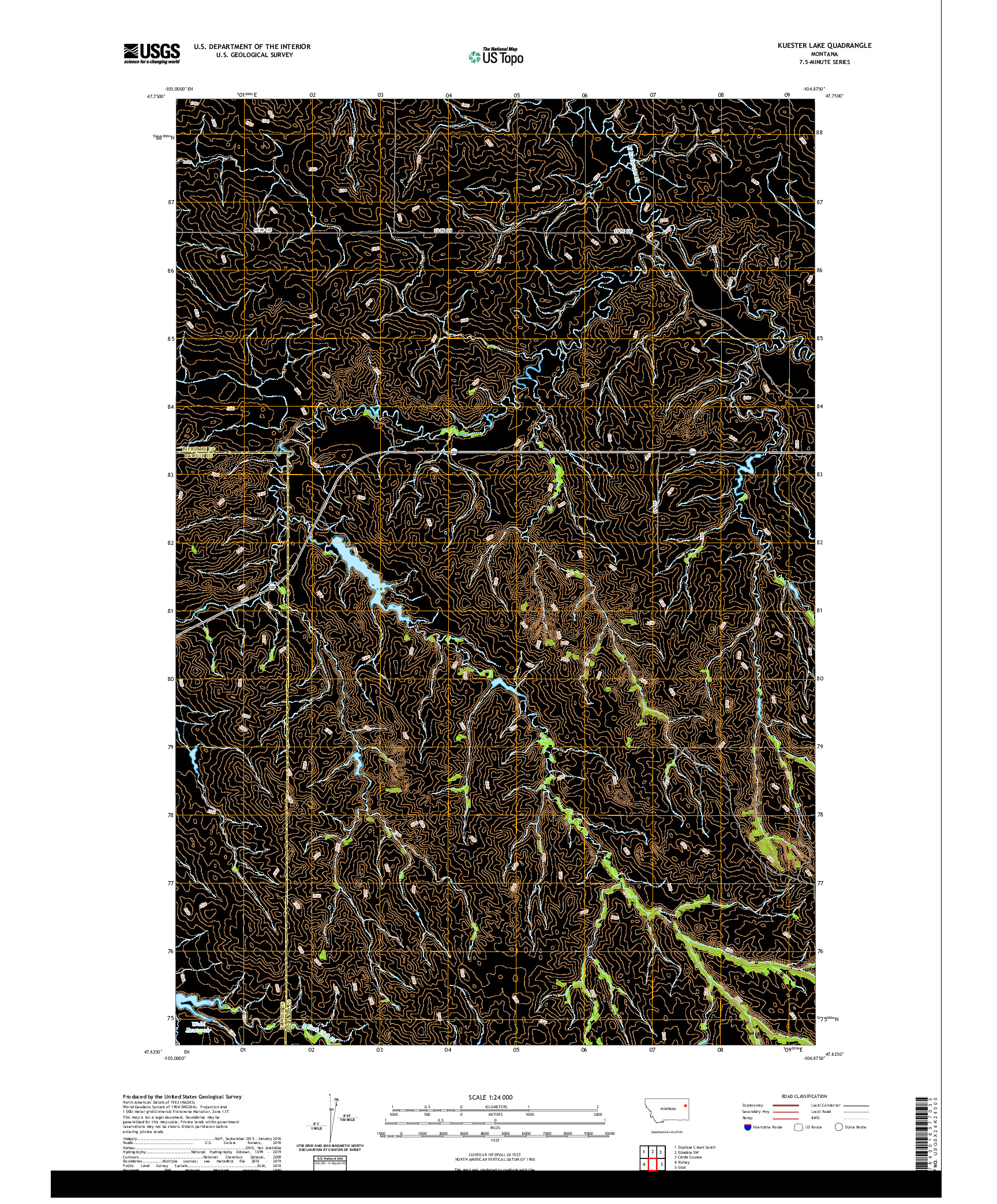 USGS US TOPO 7.5-MINUTE MAP FOR KUESTER LAKE, MT 2020